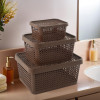 Set of 3 Stackable Plastic Basket for Storage with Lid | Multipurpose Toys, Stationery Organizers Box | Countertop Basket Organisers for Kitchen and Bathroom Accessories | Brown
