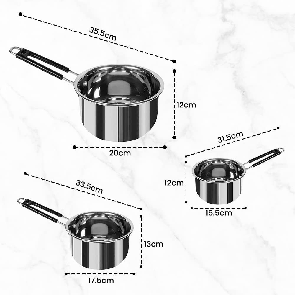 Kuber Industries Set of 3 Stainless Steel Saucepan/Tea Pan I 1.1 L, 1.5 L, 2.2 L Capacity I Silicon Handle I Thick Base for Boiling Milk & Tea I Heavy Duty Gauge I Tapeli Patila, Sauce Pot Cookware