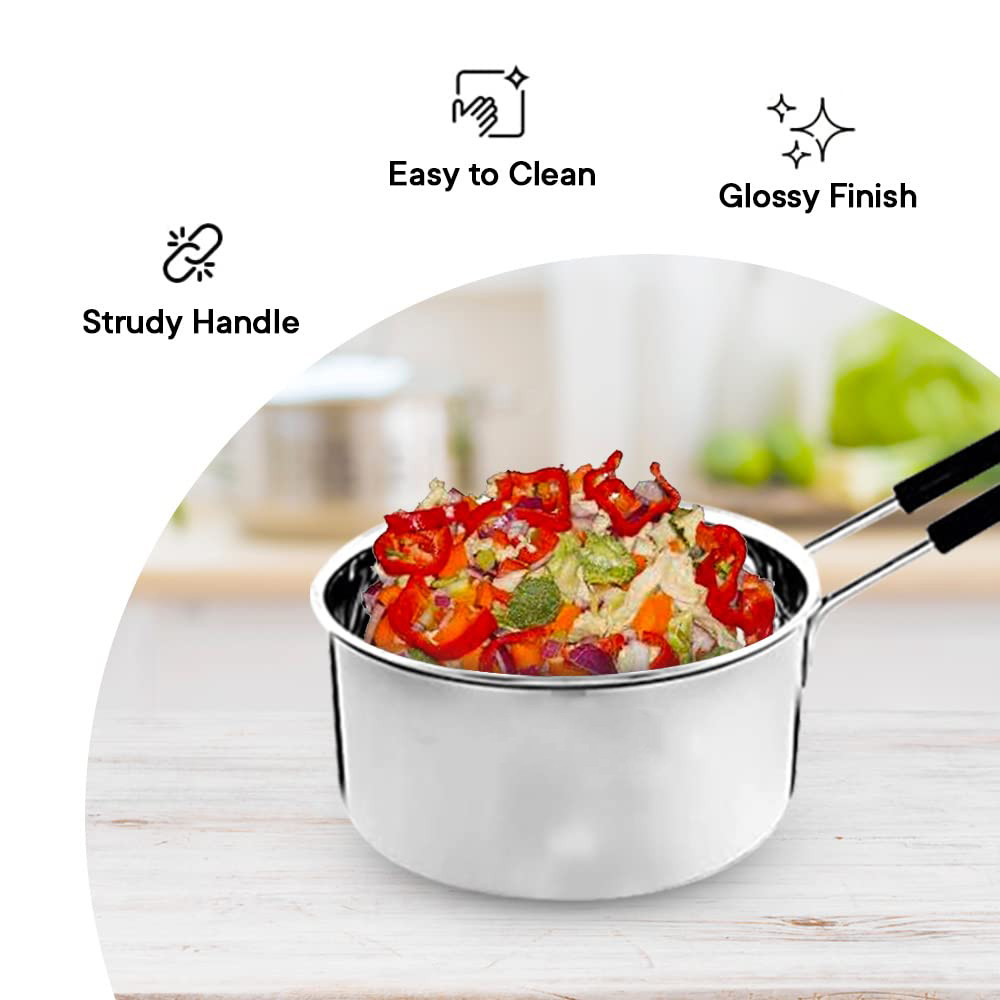 Kuber Industries Set of 3 Stainless Steel Saucepan/Tea Pan I 1.1 L, 1.5 L, 2.2 L Capacity I Silicon Handle I Thick Base for Boiling Milk & Tea I Heavy Duty Gauge I Tapeli Patila, Sauce Pot Cookware