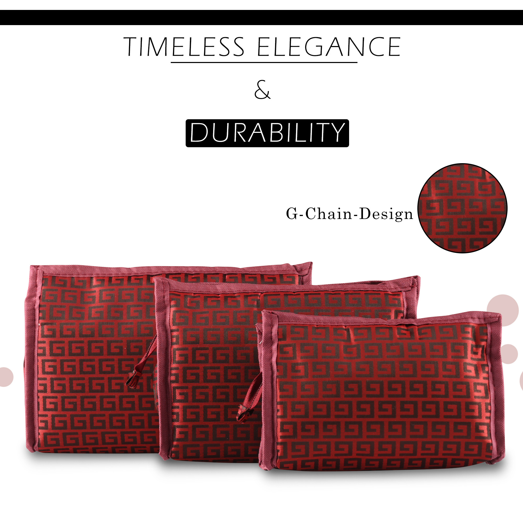 Kuber Industries Set of 3 Travel Storage Organizer  Cosmetic Storage Bag  Waterproof Toiletry Pouch  Adjustable Compartment Jewellery Kit  Self 3 Chain-Design  Maroon