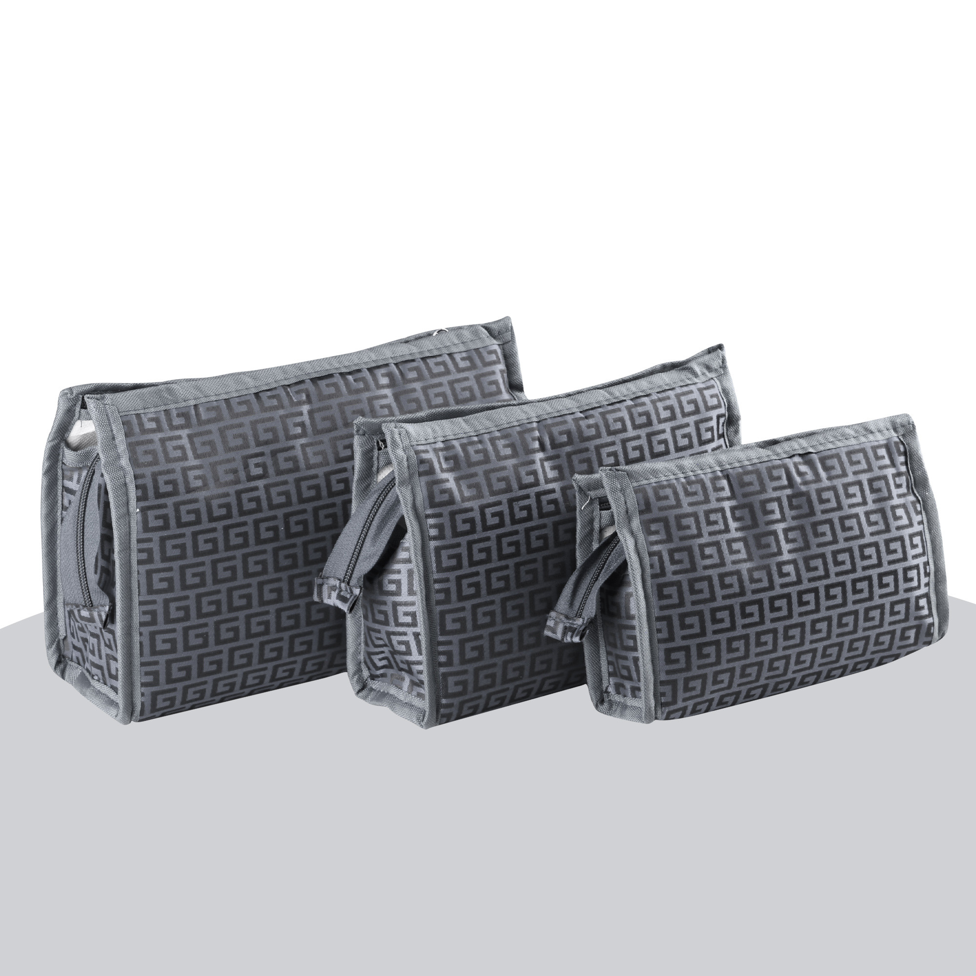 Kuber Industries Set of 3 Travel Storage Organizer  Cosmetic Storage Bag  Waterproof Toiletry Pouch  Adjustable Compartment Jewellery Kit  Self 3 Chain-Design  Gray
