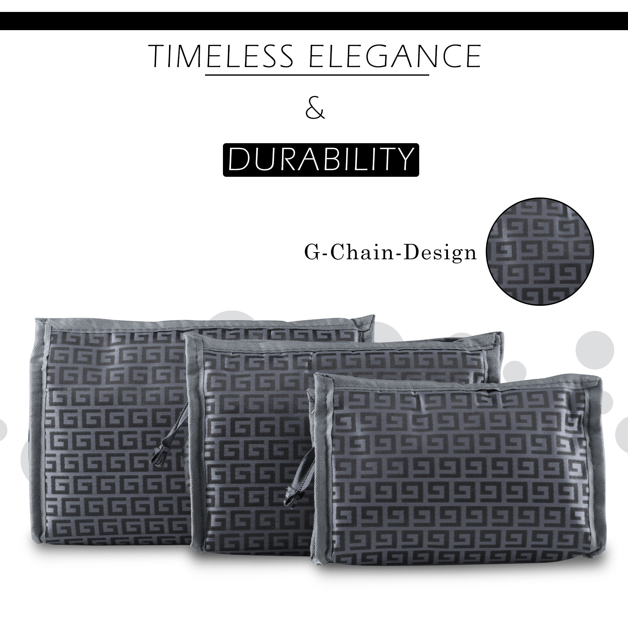 Kuber Industries Set of 3 Travel Storage Organizer  Cosmetic Storage Bag  Waterproof Toiletry Pouch  Adjustable Compartment Jewellery Kit  Self 3 Chain-Design  Gray