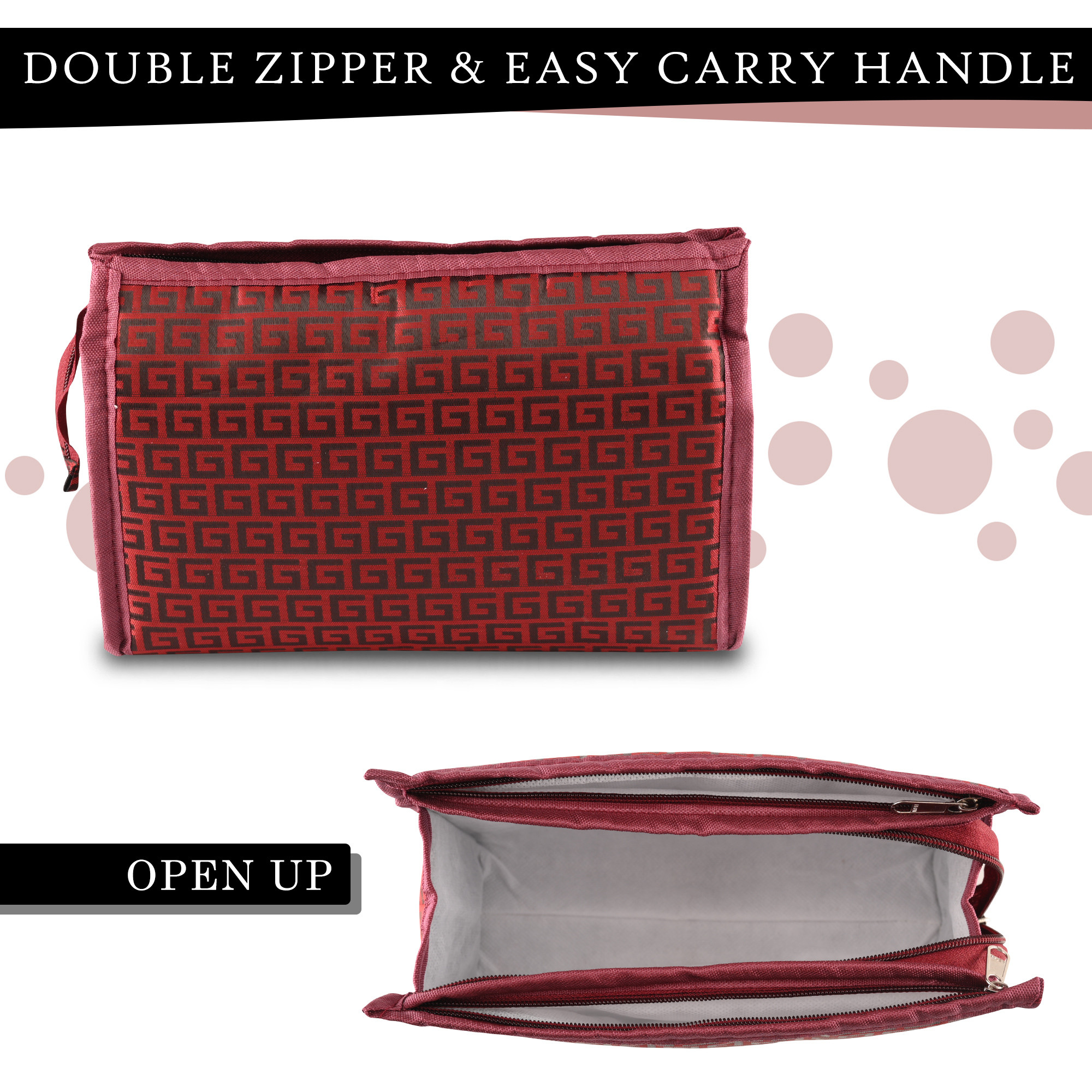 Kuber Industries Set of 3 Travel Storage Organizer  Cosmetic Storage Bag  Waterproof Toiletry Pouch  Adjustable Compartment Jewellery Kit  Self 3 Chain-Design  Maroon