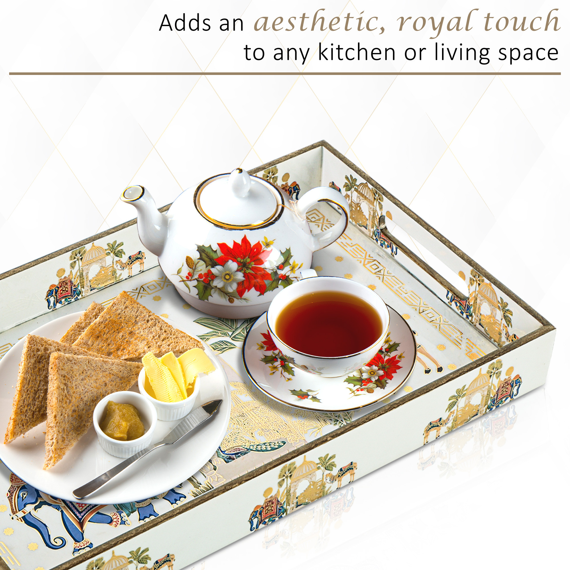 Kuber Industries Set of 3 Wooden Modern Style Serving Trays  Enamel Coated Waterproof Decorative Platter  Ideal for Serve Snacks Dry fruits Chocolates  Sweets  Large Medium And Small  White