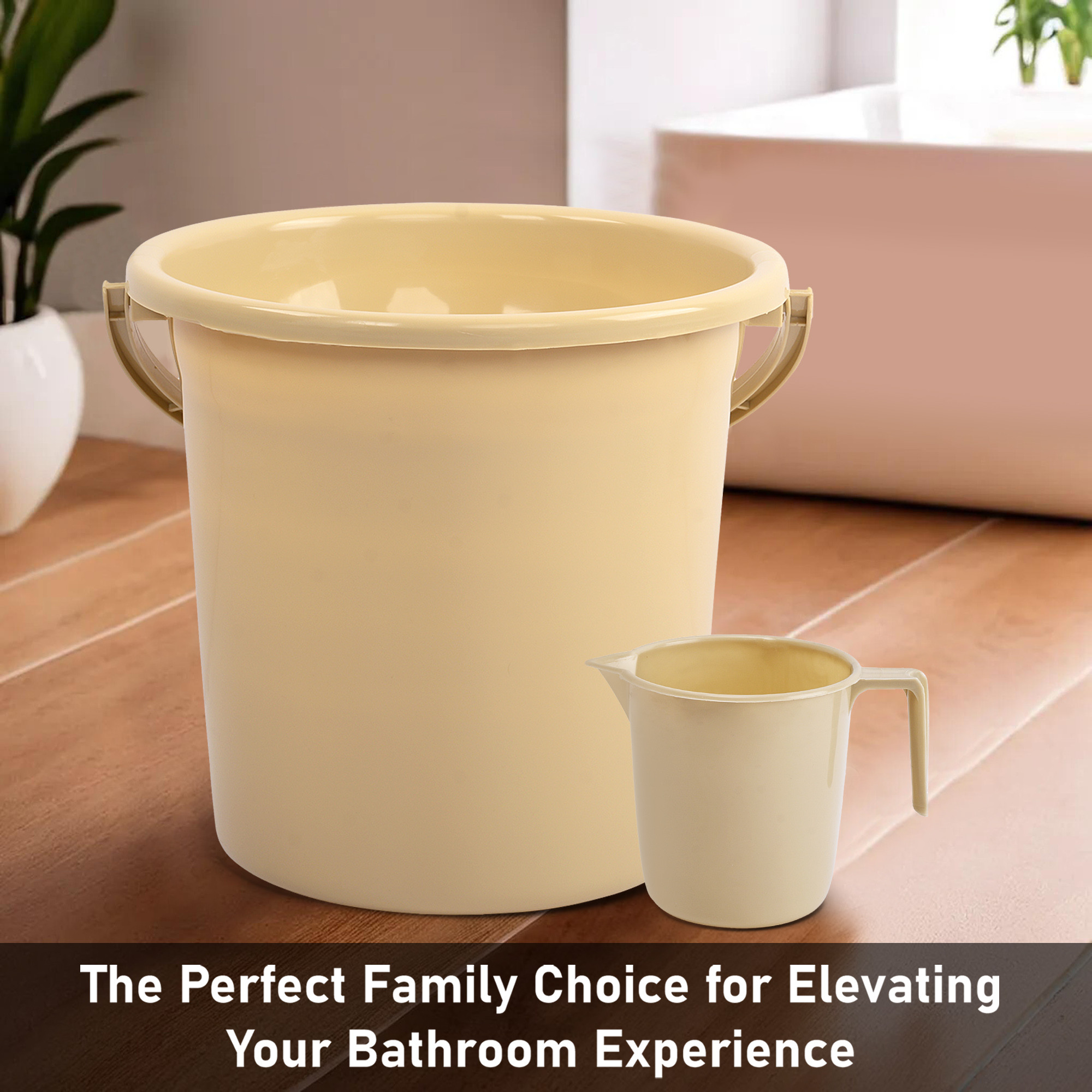Kuber Industries Set of 4 Bathroom Combo Set  Bathing Set  Bathware Set  2 Piece Bucket  2 Piece Mug Combo Set for Bathroom  Modern Bathroom Accessories Set  Beige