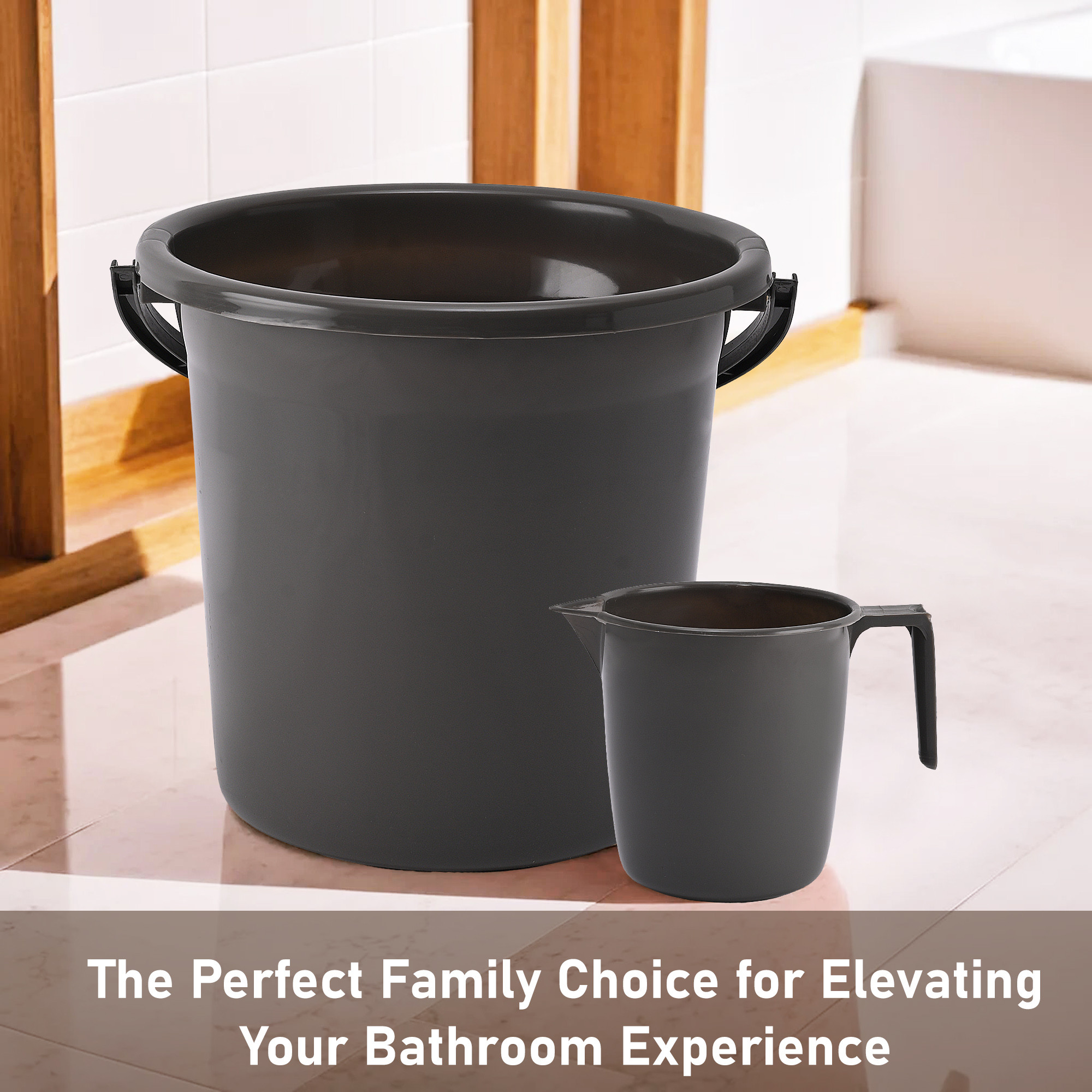 Kuber Industries Set of 4 Bathroom Combo Set  Bathing Set  Bathware Set  2 Piece Bucket  2 Piece Mug Combo Set for Bathroom  Modern Bathroom Accessories Set  Gray