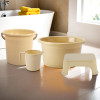 Set of 4 Bathroom Combo Set | Bathing Set | Bathware Set | Tub-Bucket-Mug & Stool Combo Set for Bathroom | Modern Bathroom Accessories Set | Beige