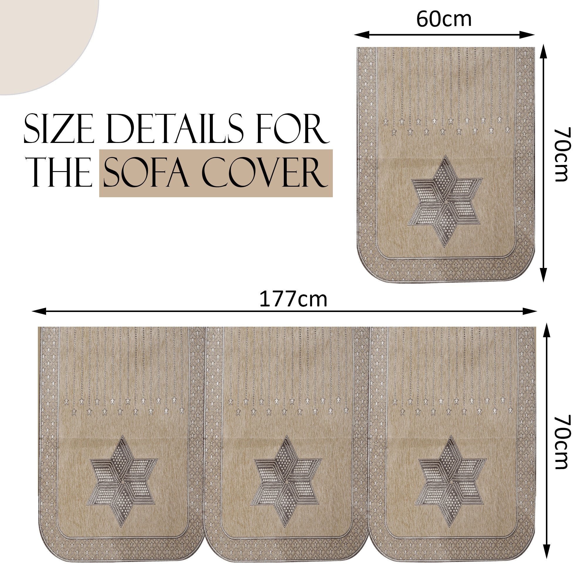 Kuber Industries Set of 4 Durable 2 Seater Sofa Cover for Living Room  Easy Machine Washable Sofe ke cover for Protection  Comfort for Home Furniture  Star Print - Cream  Brown
