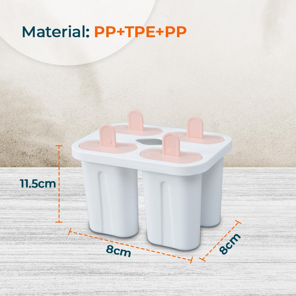 Kuber Industries Set of 4 Popsicle Mould|Reusable Ice Tray For Kulfi, Candy| White