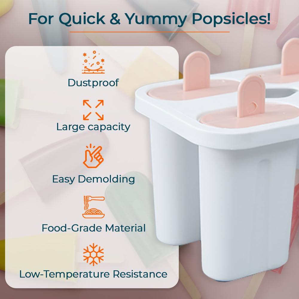 Kuber Industries Set of 4 Popsicle Mould|Reusable Ice Tray For Kulfi, Candy| White