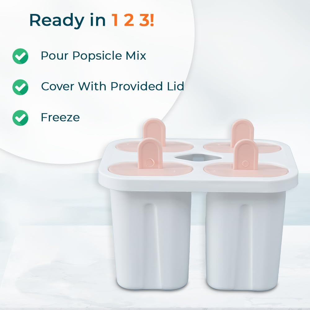 Kuber Industries Set of 4 Popsicle Mould|Reusable Ice Tray For Kulfi, Candy| White