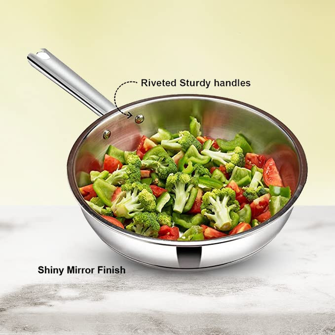 Kuber Industries Set of 4 Stainless Steel Cookware Set I Induction Base Cookware I Saucepan (1.4 L), Kadai (2.0 L), Casserole (2.5 L), Frypan (1 L) and 3 Lids I Heavy Gauge Steel