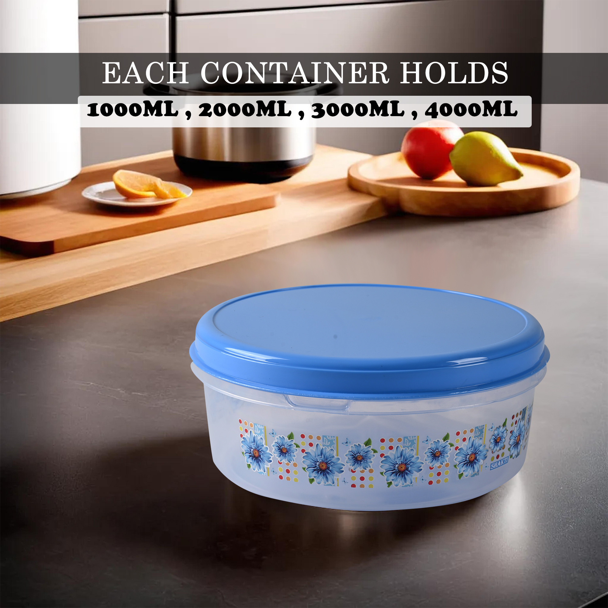 Kuber Industries Set of 4 Storage Containers  Kitchen Containers  Each 1 Pcs 1000-2000-3000-4000 ML  Multipurpose Food Storage Containers for Dry Fruits Rice Dal  Cereals  Papad Box  Blue