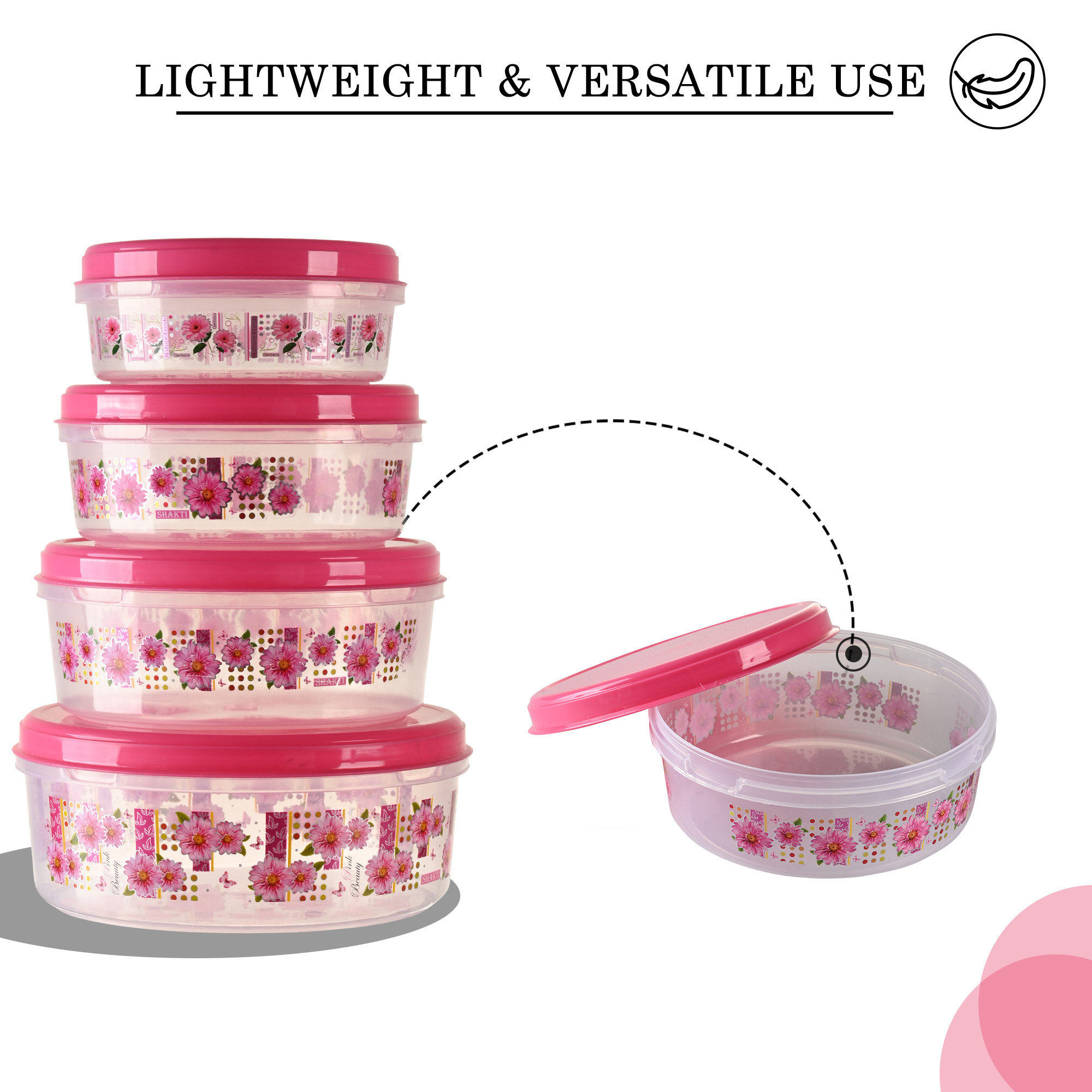 Kuber Industries Set of 4 Storage Containers  Kitchen Containers  Each 1 Pcs 1000-2000-3000-4000 ML  Multipurpose Food Storage Containers for Dry Fruits Rice Dal  Cereals  Papad Box  Pink