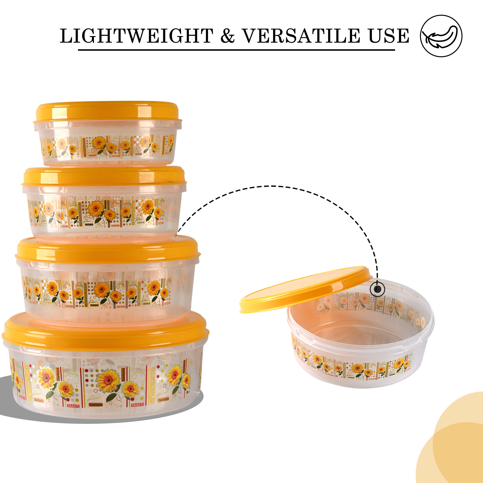 Kuber Industries Set of 4 Storage Containers  Kitchen Containers  Each 1 Pcs 1000-2000-3000-4000 ML  Multipurpose Food Storage Containers for Dry Fruits Rice Dal  Cereals  Papad Box  Yellow