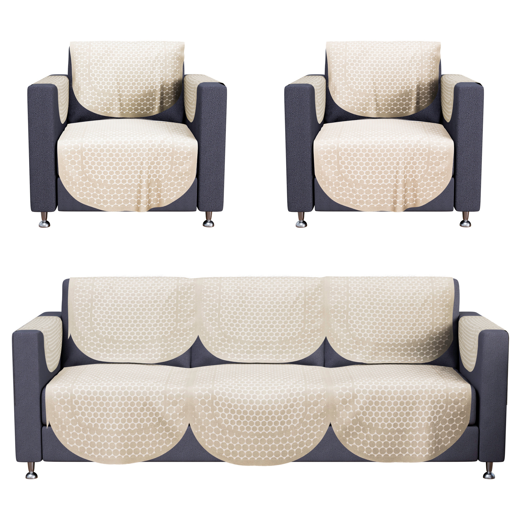 Kuber Industries Set of 4 Stylish  Decorative Cotton Sofa Covers 2 Seater  Aesthetic Sofa ProtectorMat  Slipcover for Hall Living Room  Office  Polka Dot Design - Cream