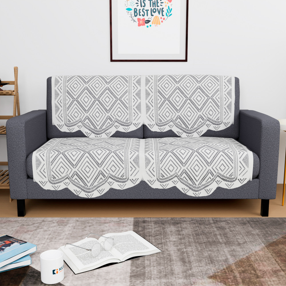 Kuber Industries (Set of 4) Stylish &amp; Durable Cotton Sofa Covers 2 Seater | Washable Sofa Protector/Mat &amp; Slipcover for Hall, Living Room &amp; Office | Square - White