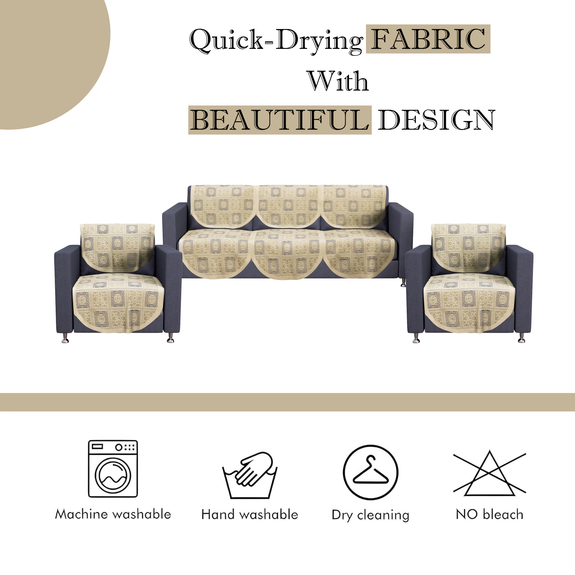 Kuber Industries Set of 4 Stylish  Durable Cotton Sofa Covers 2 Seater  Washable Sofa ProtectorMat  Slipcover for Hall Living Room  Office  Square Flower - Cream
