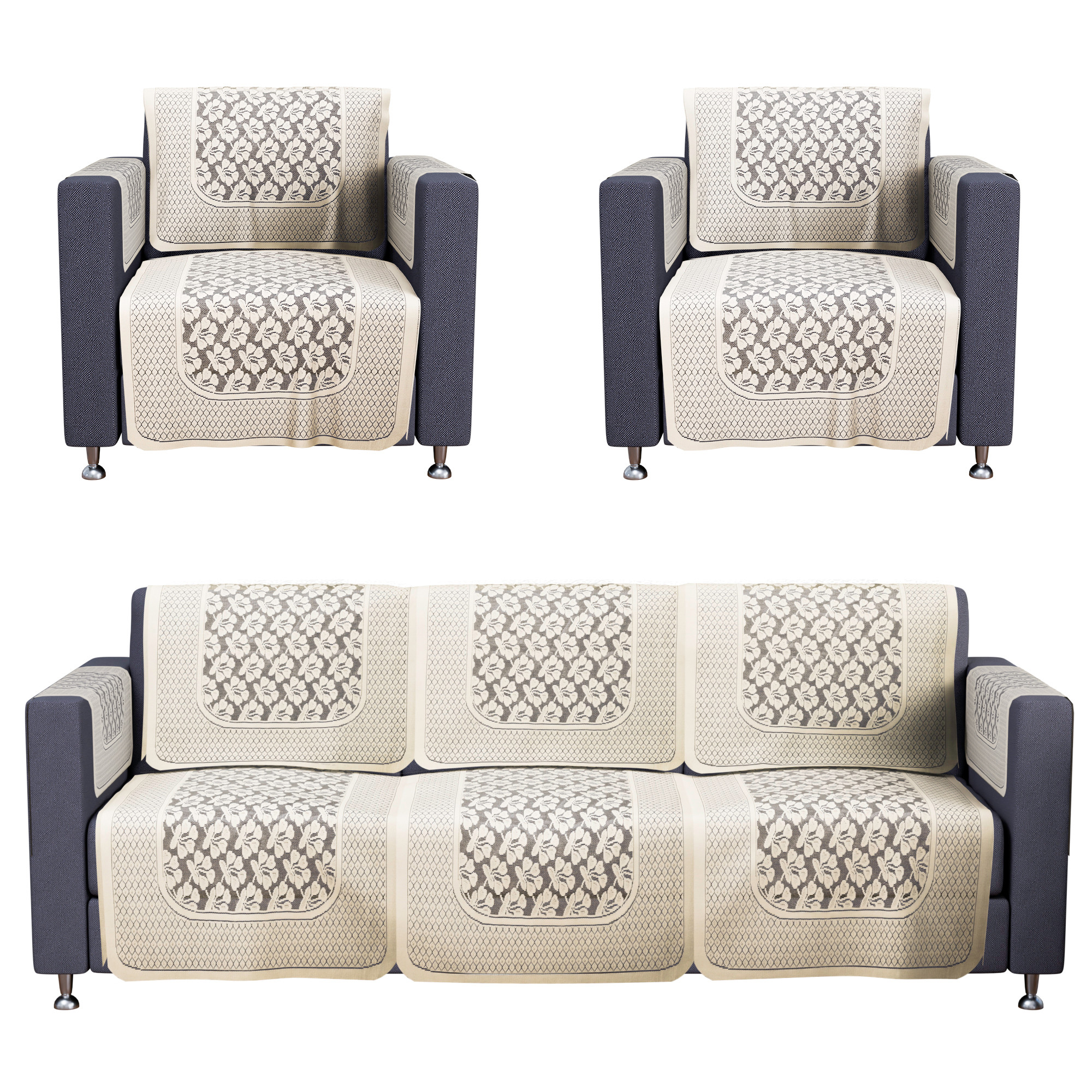Kuber Industries Set of 4 Stylish  Durable Cotton Sofa Covers 2 Seater  Washable Sofa ProtectorMat  Slipcover for Hall Living Room  Office  Plain Leonardo Flower - Cream