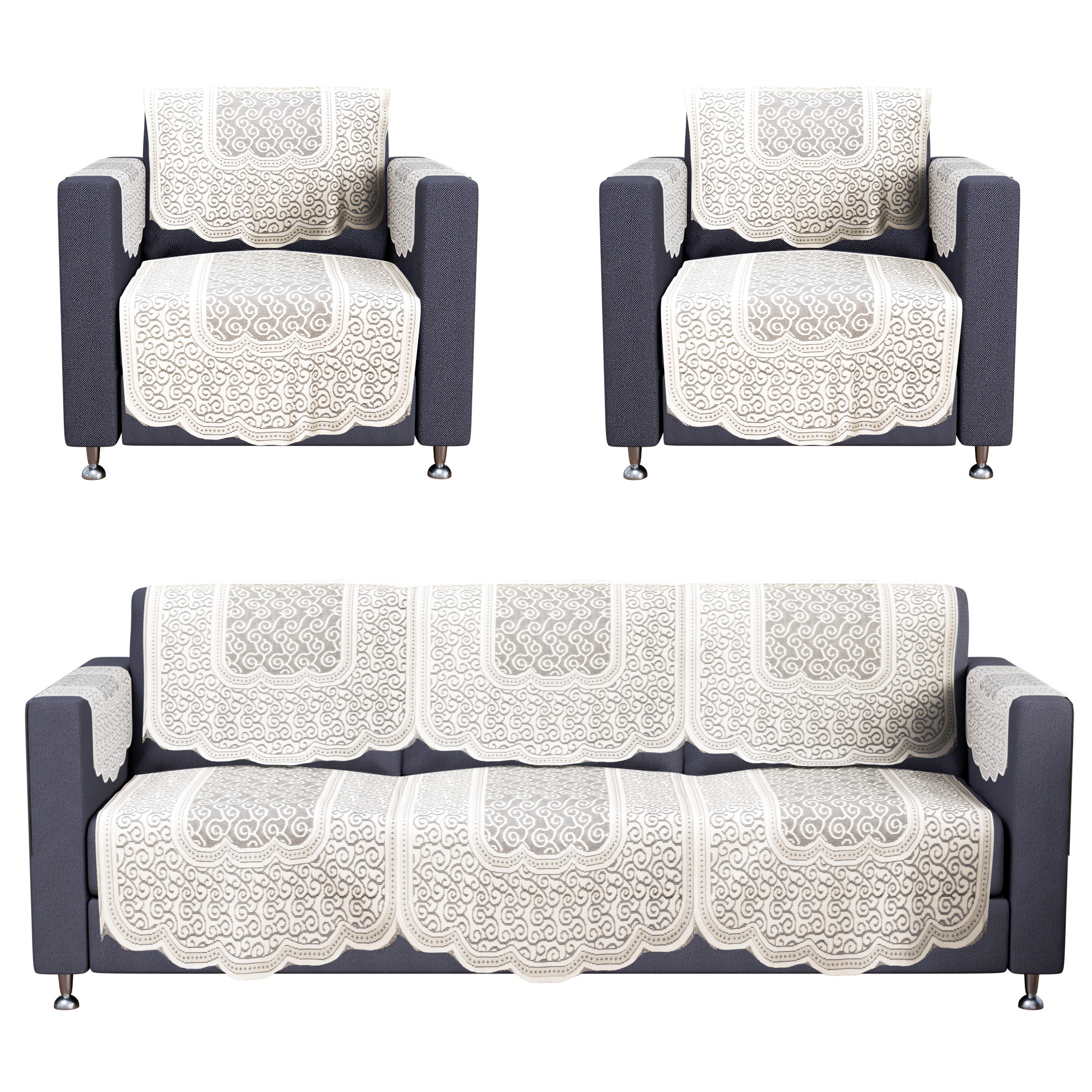 Kuber Industries Set of 4 Stylish  Durable Cotton Sofa Covers 2 Seater  Washable Sofa ProtectorMat  Slipcover for Hall Living Room  Office  Zig Zag Design - White