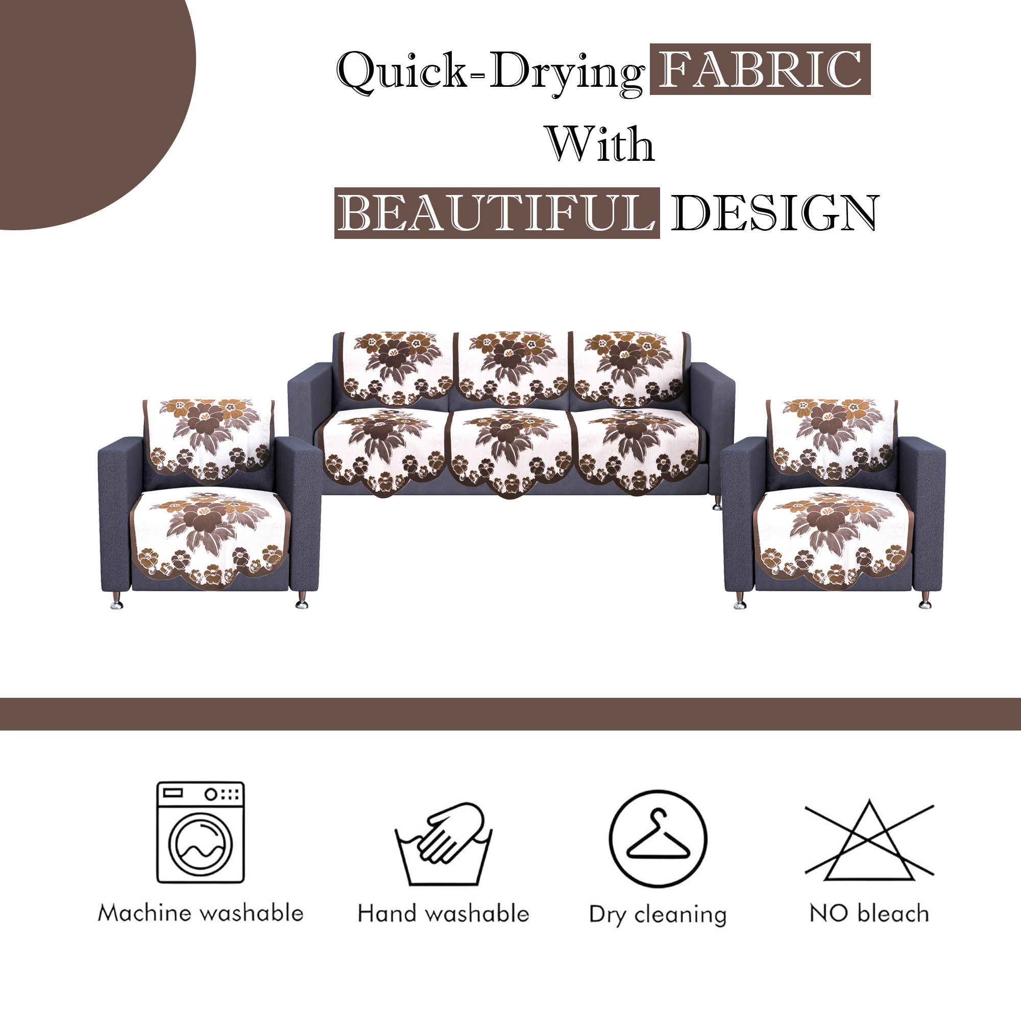 Kuber Industries Set of 4 Stylish  Durable Cotton Sofa Covers 2 Seater  Washable Sofa ProtectorMat  Slipcover for Hall Living Room  Office  Painting Print- White  Brown