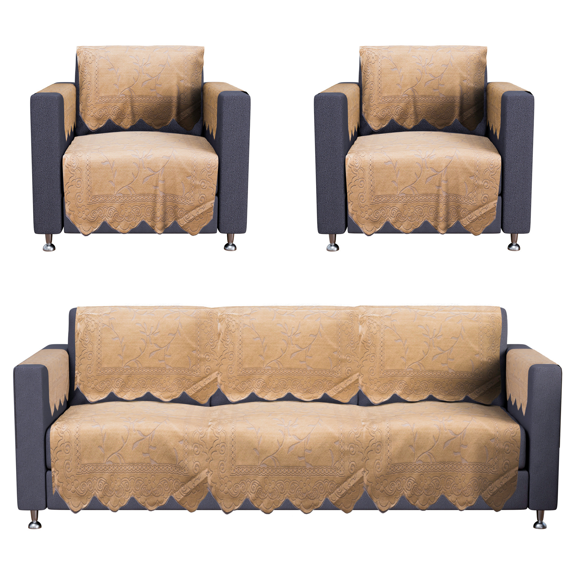 Kuber Industries Set of 4 Stylish  Durable Cotton Sofa Covers 2 Seater  Washable Sofa ProtectorMat  Slipcover for Hall Living Room  Office  Ginger Design - Golden