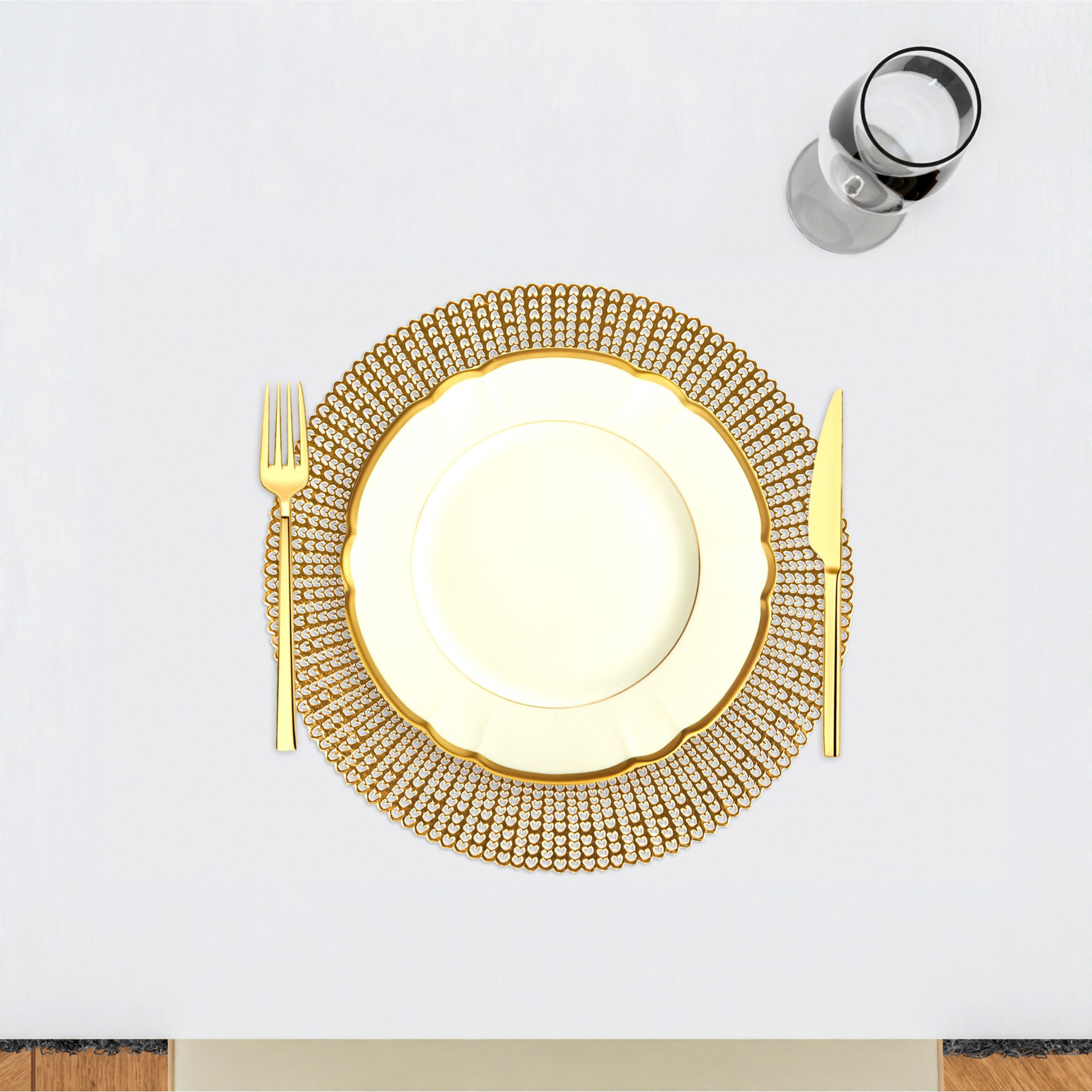 Kuber Industries Set of 4 Table Mats  Tableware Dcor  Heat-Resistant  Placemats for Cakes  Desserts  Leather Kitchen Placemat  Round Placemat for Dining Table  Chain Design  Copper