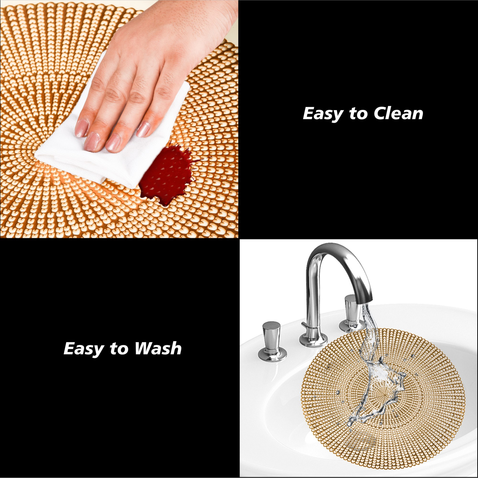 Kuber Industries Set of 4 Table Mats  Tableware Dcor  Heat-Resistant  Placemats for Cakes  Desserts  Leather Kitchen Placemat  Round Placemat for Dining Table  Chain Design  Copper