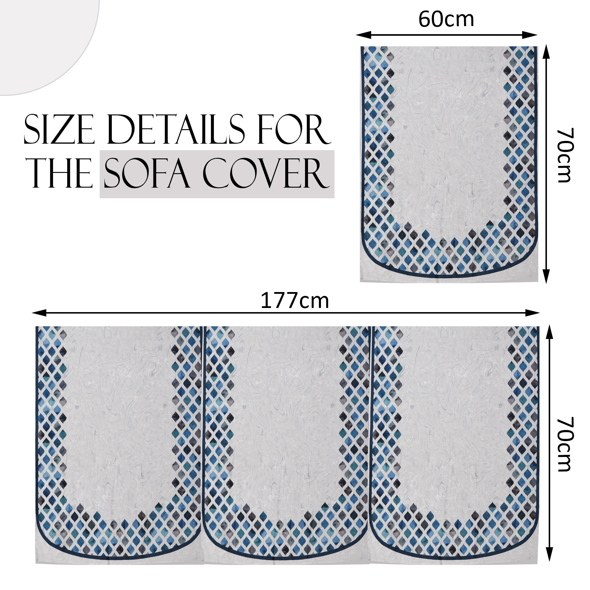 Kuber Industries Set of 4 Velvet 2 Seater Sofa Covers for Living Room  Easy Machine Washable Sofe ke cover for Home Comfort  Dot Border - Grey  Blue