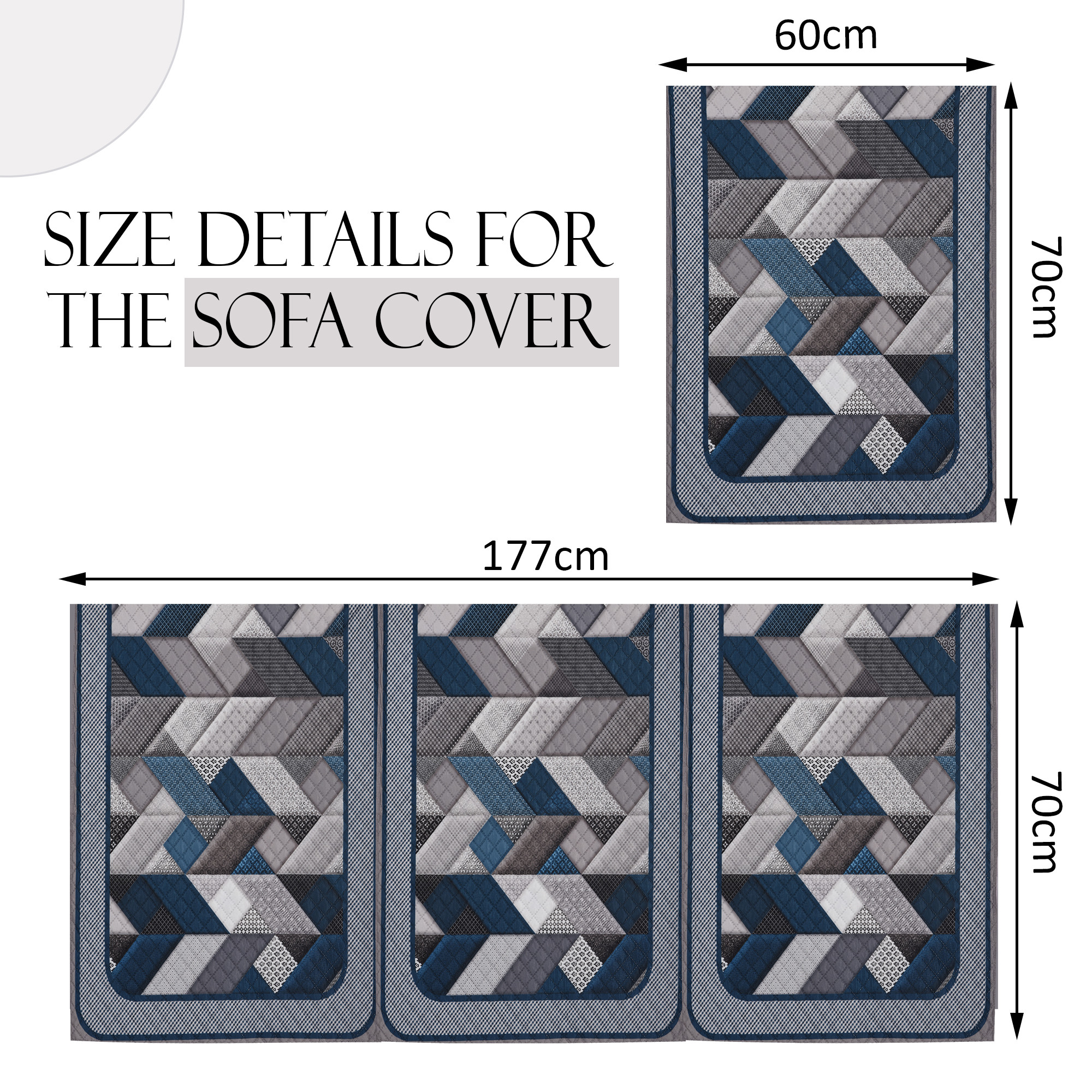 Kuber Industries Set of 4 Velvet 2 Seater Sofa Covers for Living Room  Easy Machine Washable Sofe ke cover for Home Comfort  Triangular-Grey  Blue