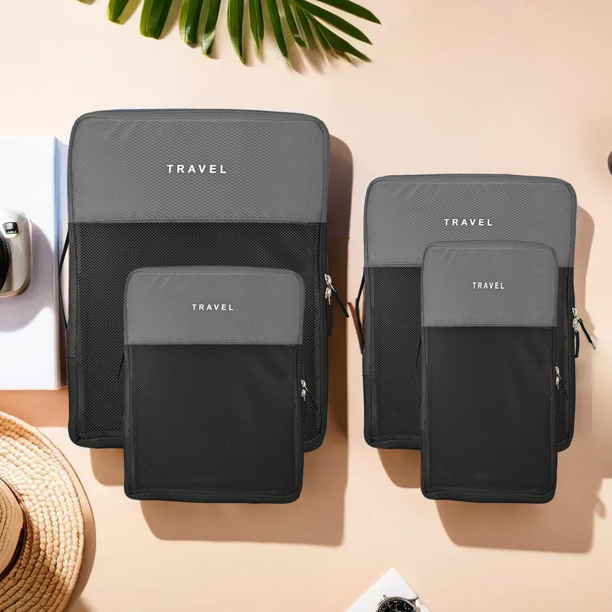 Kuber Industries Set of 4 Waterproof Travel Kit for Toiletries with Handles  Cosmetics Pouch Bathroom Toiletries Bag  Vanity Storage Organiser for Men  Women  Plain Grey