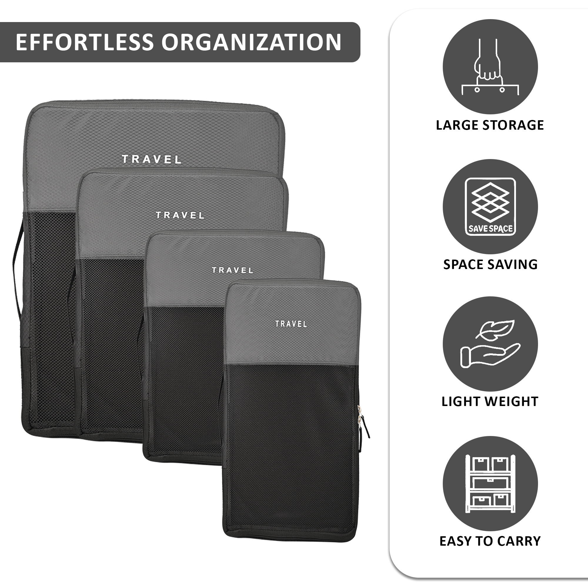 Kuber Industries Set of 4 Waterproof Travel Kit for Toiletries with Handles  Cosmetics Pouch Bathroom Toiletries Bag  Vanity Storage Organiser for Men  Women  Plain Grey