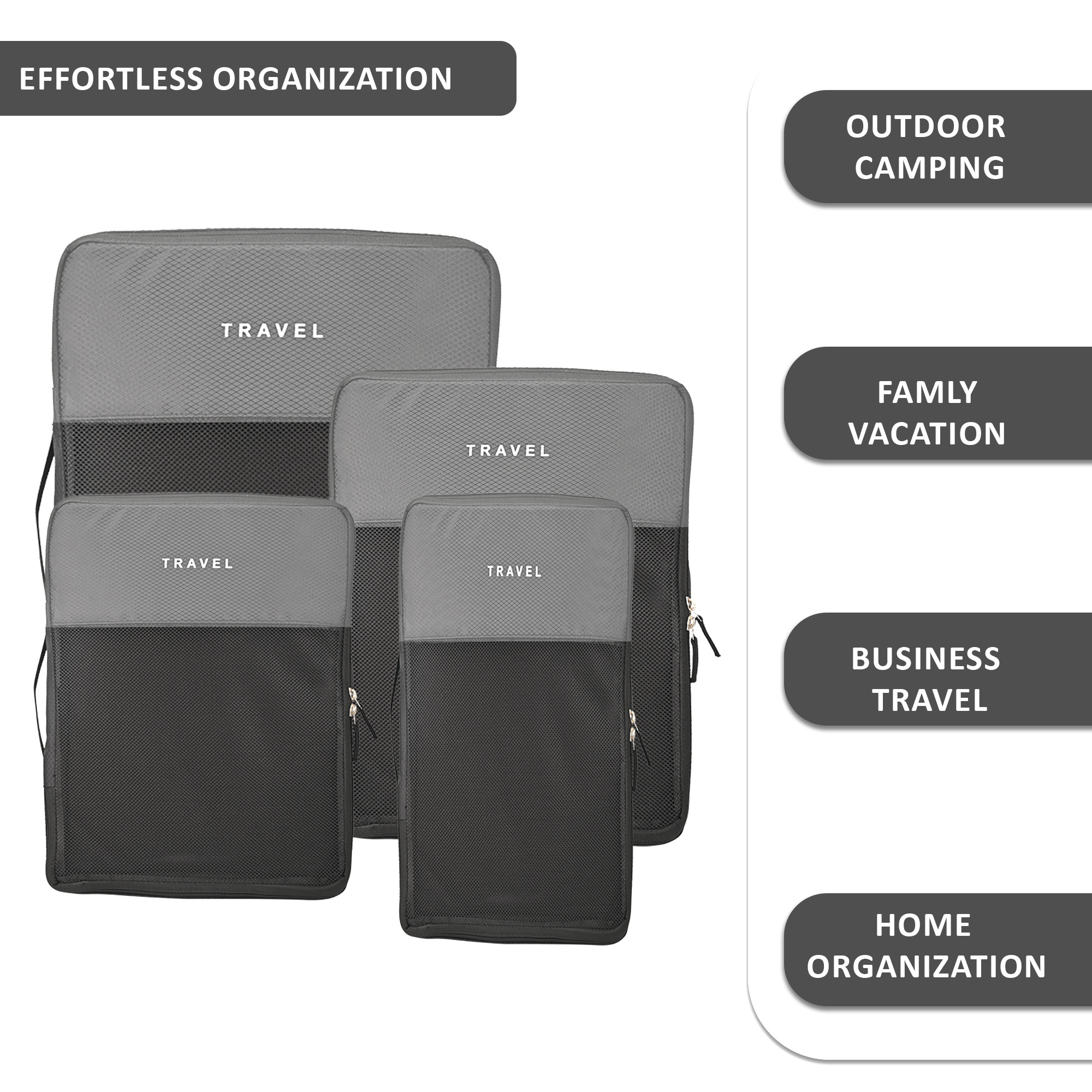 Kuber Industries Set of 4 Waterproof Travel Kit for Toiletries with Handles  Cosmetics Pouch Bathroom Toiletries Bag  Vanity Storage Organiser for Men  Women  Plain Grey