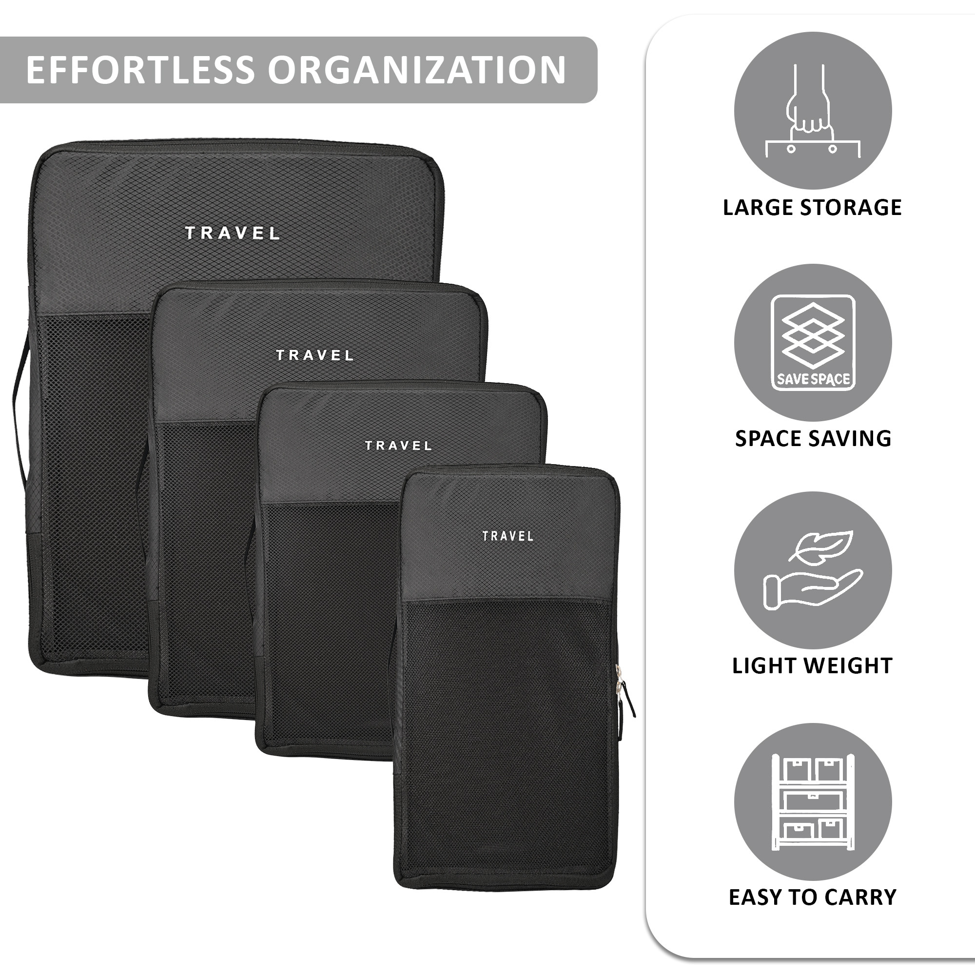 Kuber Industries Set of 4 Waterproof Travel Kit for Toiletries with Handles  Cosmetics Pouch Bathroom Toiletries Bag  Vanity Storage Organiser for Men  Women  Plain Black