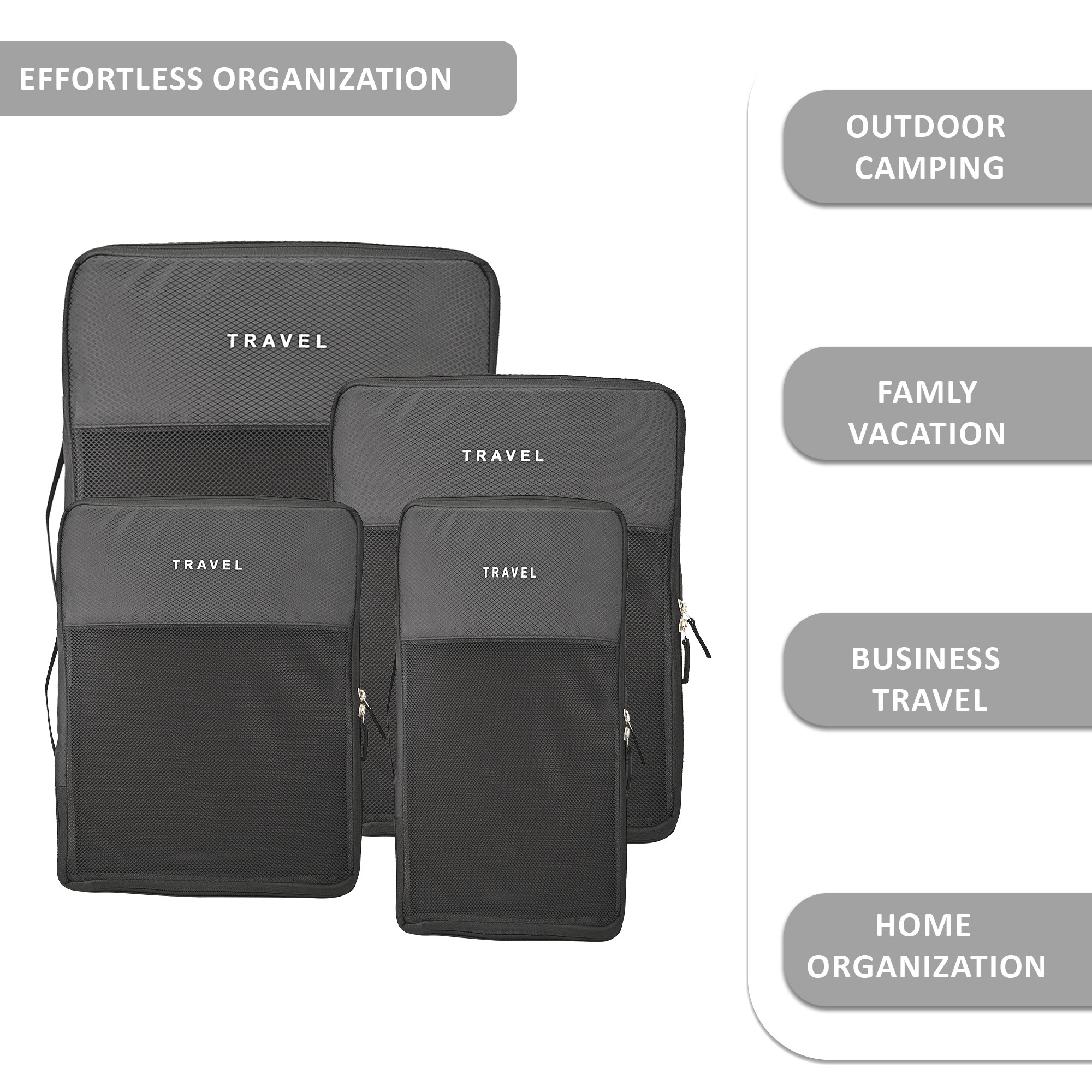 Kuber Industries Set of 4 Waterproof Travel Kit for Toiletries with Handles  Cosmetics Pouch Bathroom Toiletries Bag  Vanity Storage Organiser for Men  Women  Plain Black