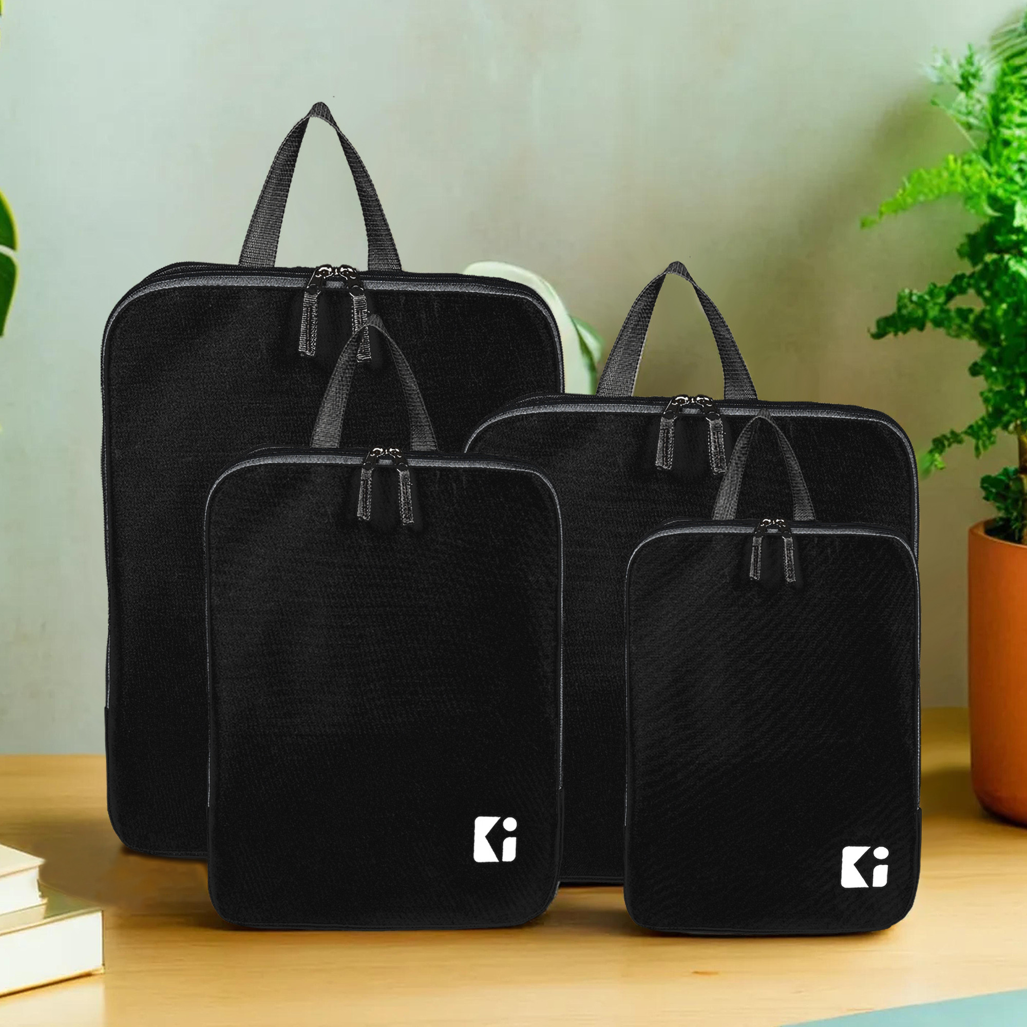 Kuber Industries Set of 4 Waterproof Travel Kit for Toiletries with Handles  Cosmetics Pouch Bathroom Toiletries Bag  Vanity Storage Organiser for Men  Women  Plain-Charcoal Black