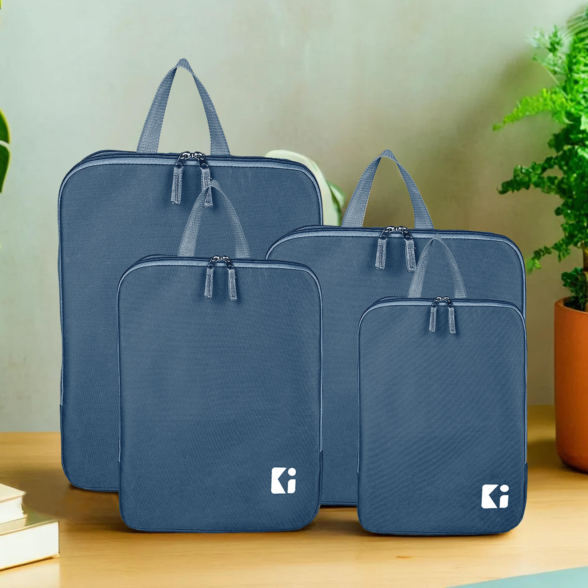 Kuber Industries Set of 4 Waterproof Travel Kit for Toiletries with Handles  Cosmetics Pouch Bathroom Toiletries Bag  Vanity Storage Organiser for Men  Women  Plain Navy Blue