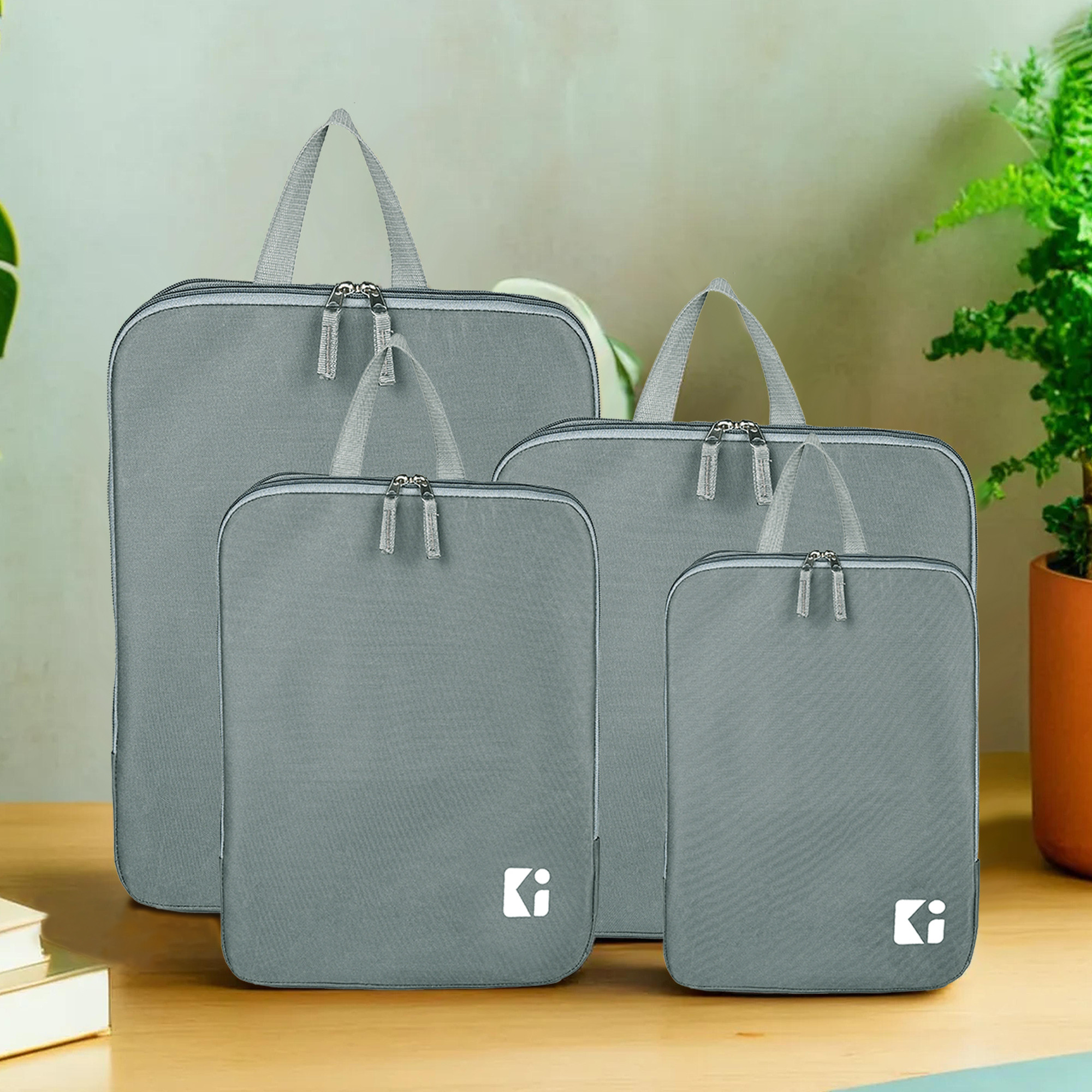 Kuber Industries Set of 4 Waterproof Travel Kit for Toiletries with Handles  Cosmetics Pouch Bathroom Toiletries Bag  Vanity Storage Organiser for Men  Women  Plain - Ash Grey