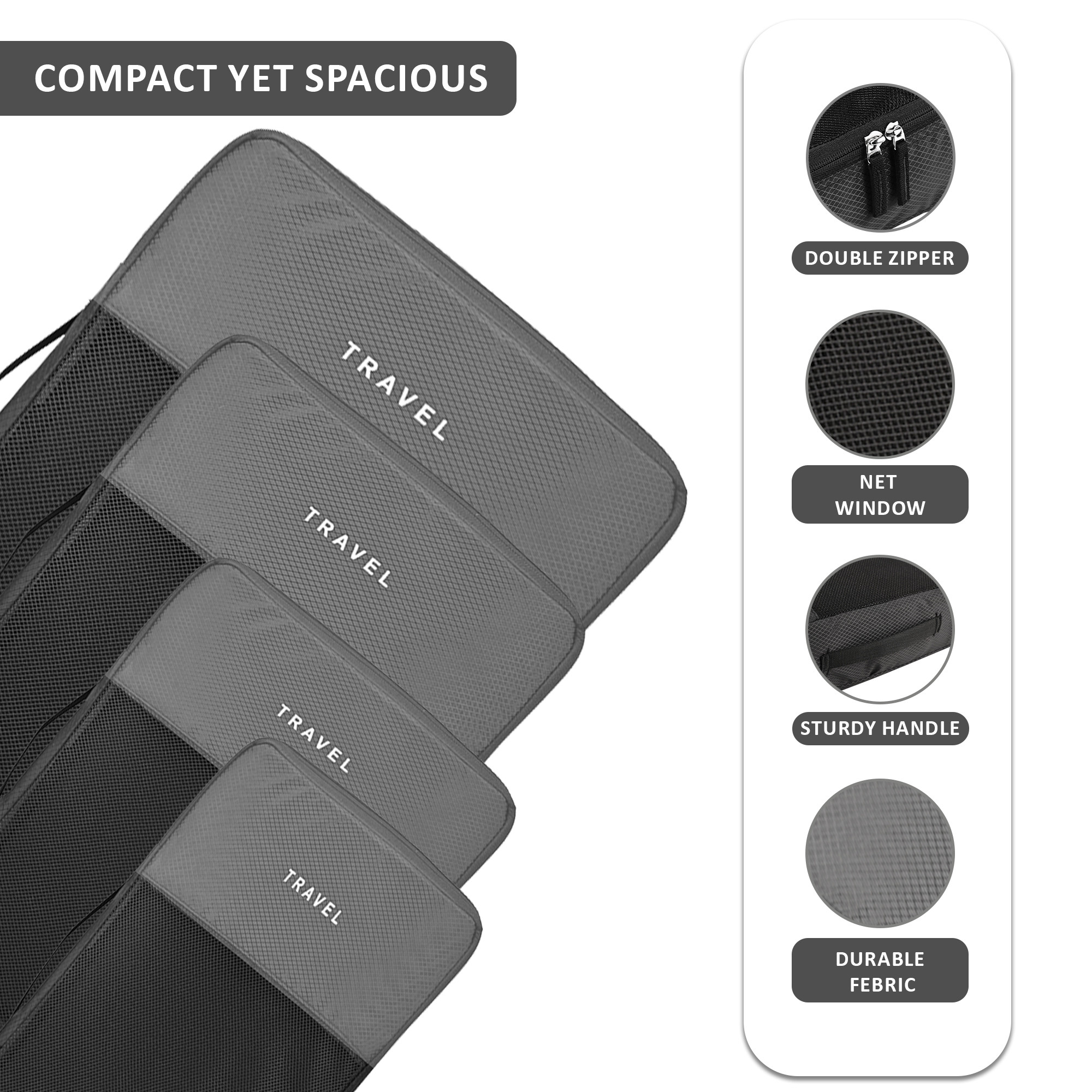 Kuber Industries Set of 4 Waterproof Travel Kit for Toiletries with Handles  Cosmetics Pouch Bathroom Toiletries Bag  Vanity Storage Organiser for Men  Women  Plain Grey