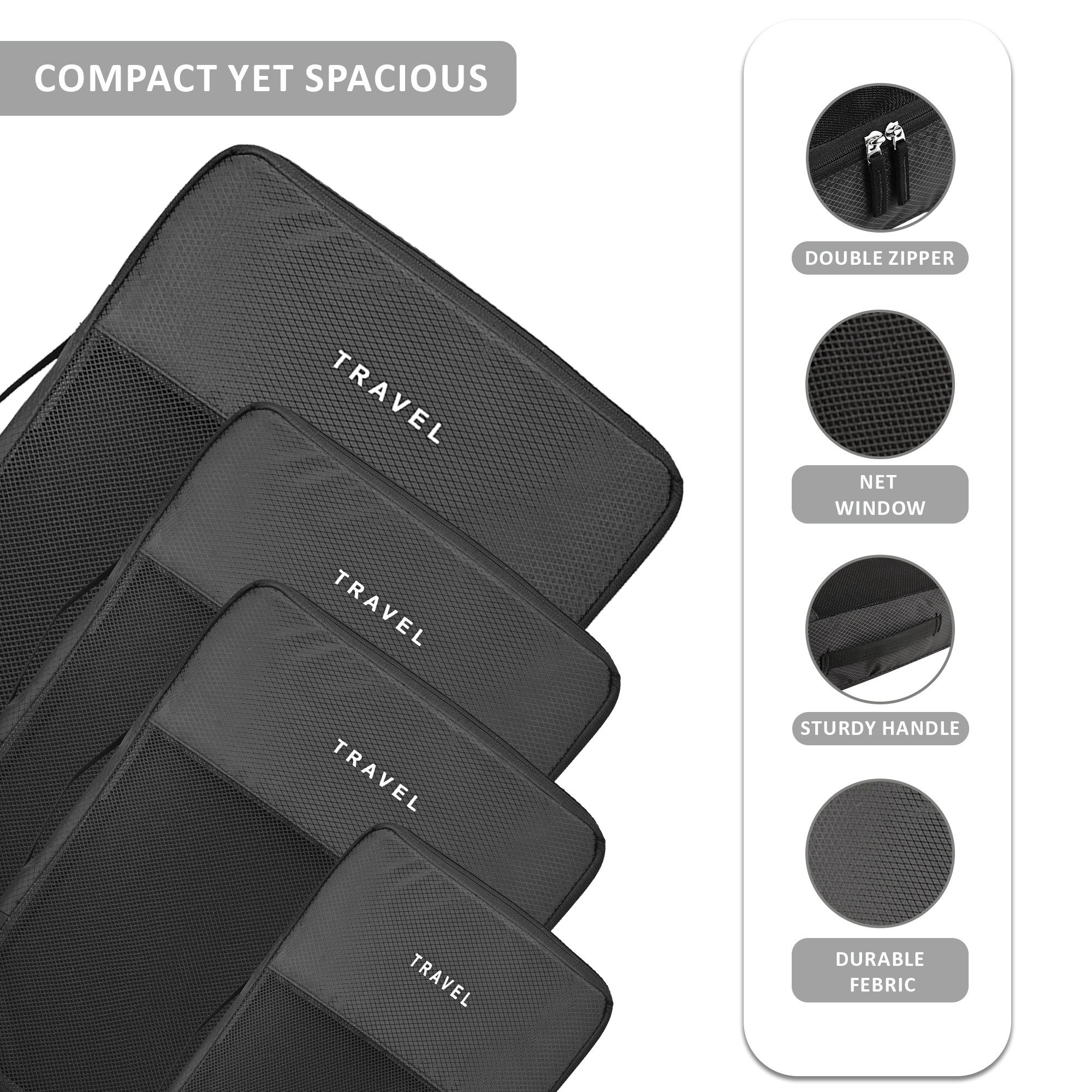 Kuber Industries Set of 4 Waterproof Travel Kit for Toiletries with Handles  Cosmetics Pouch Bathroom Toiletries Bag  Vanity Storage Organiser for Men  Women  Plain Black