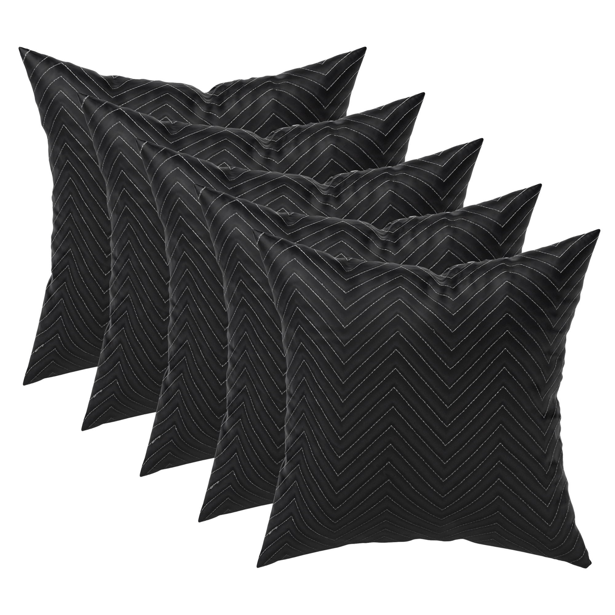 Kuber Industries Set of 5 16x16 Inches Washable  Removable Sofa Pillow Cover with Zip for Living Room  Aesthetic Sofa Cushion Covers for Bedroom  Zig Zag Embroidery - Black