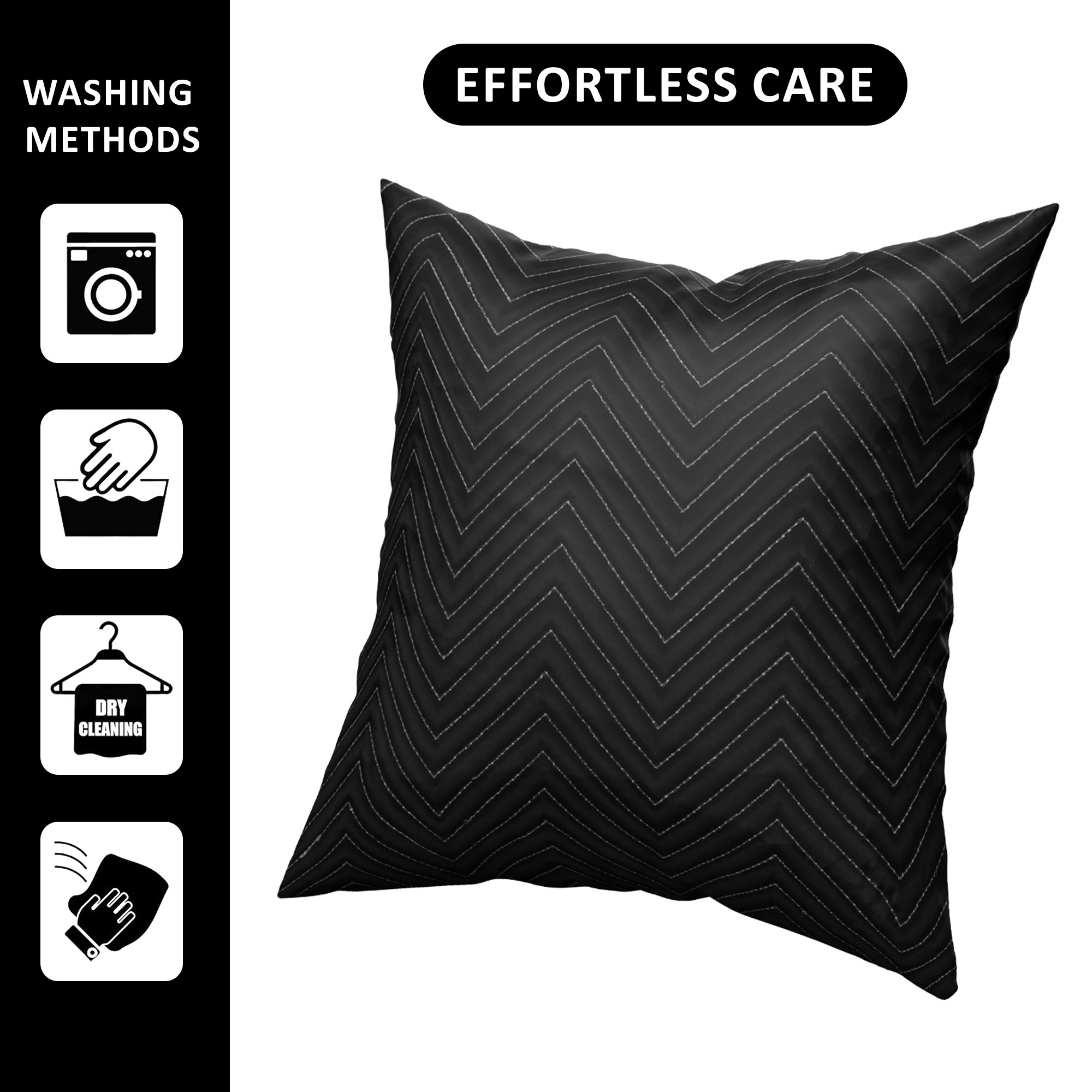 Kuber Industries Set of 5 16x16 Inches Washable  Removable Sofa Pillow Cover with Zip for Living Room  Aesthetic Sofa Cushion Covers for Bedroom  Zig Zag Embroidery - Black