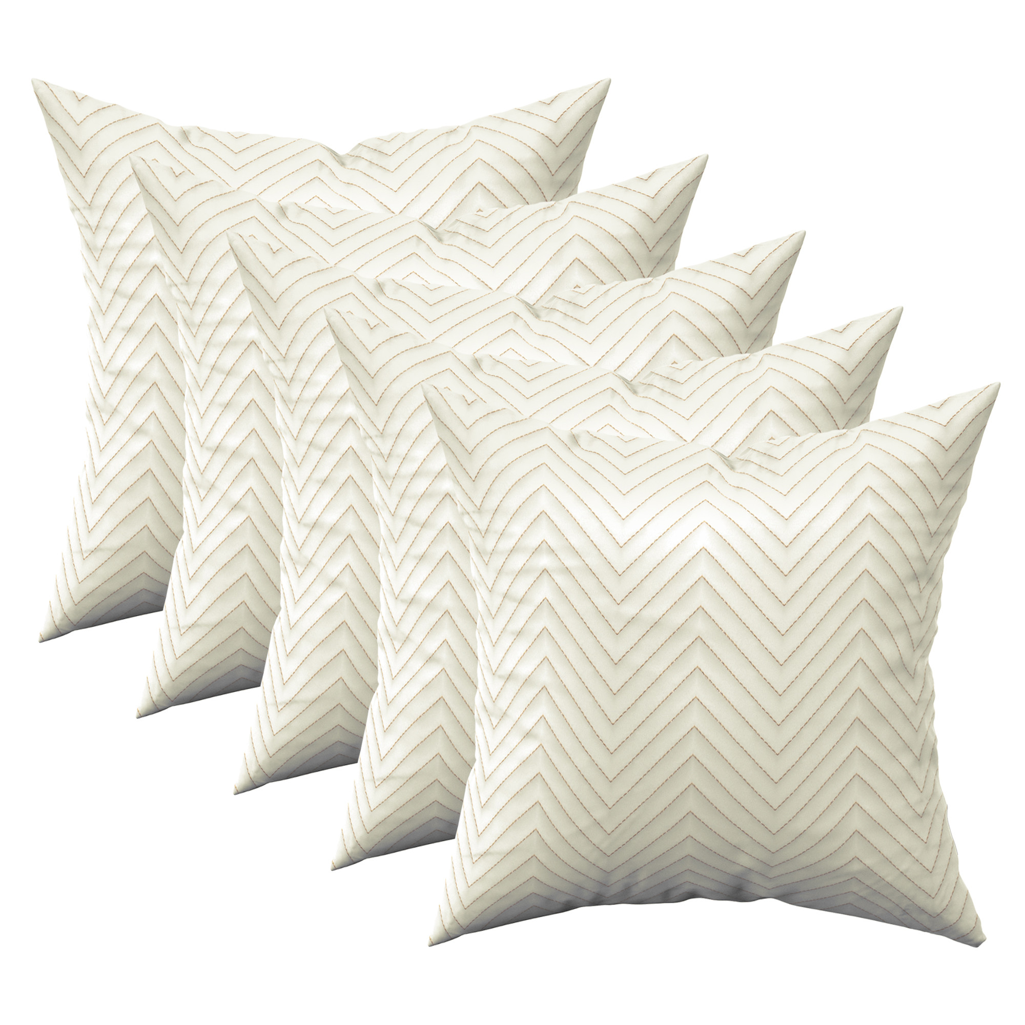 Kuber Industries Set of 5 16x16 Inches Washable  Removable Sofa Pillow Cover with Zip for Living Room  Aesthetic Sofa Cushion Covers for Bedroom  Zig Zag Embroidery - White