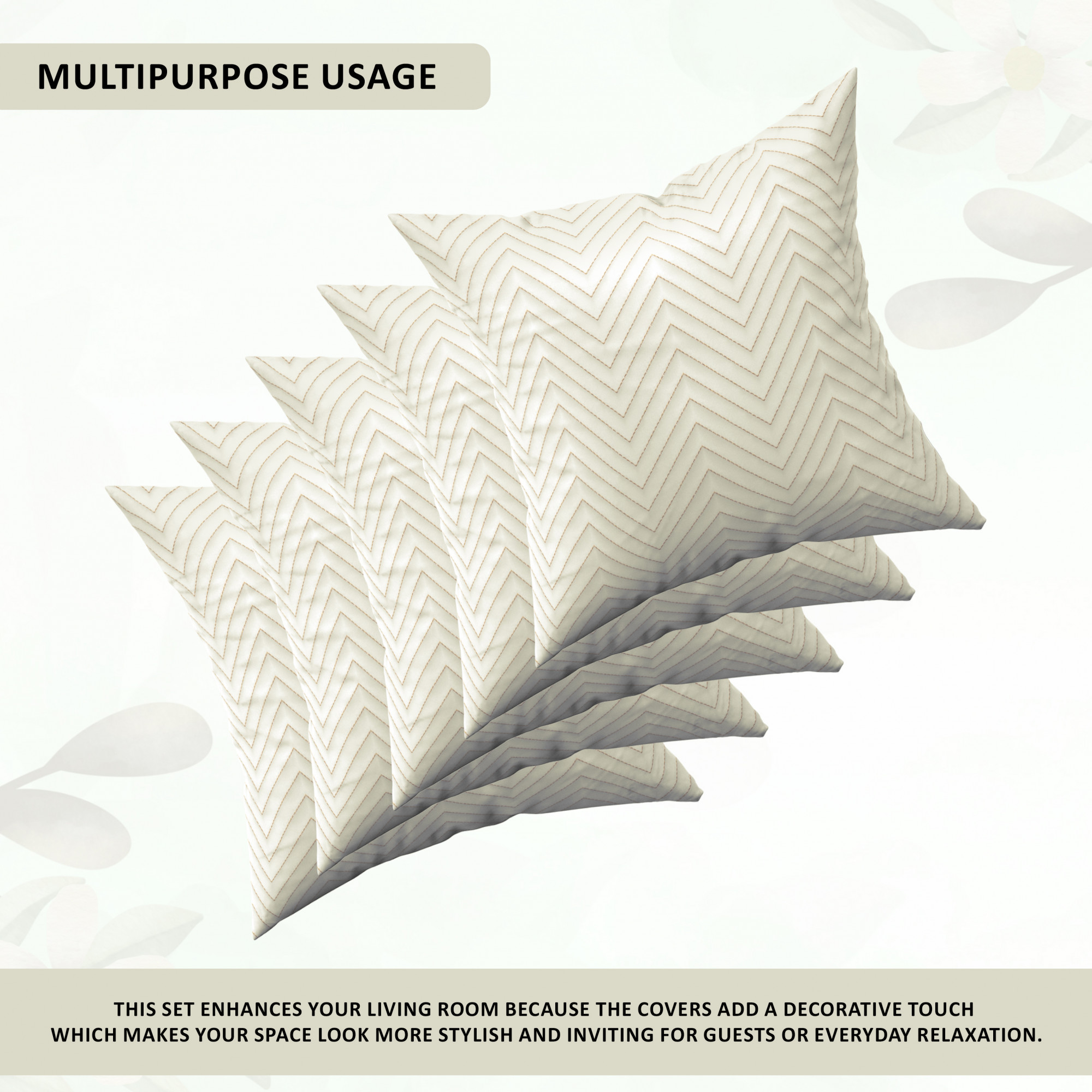 Kuber Industries Set of 5 16x16 Inches Washable  Removable Sofa Pillow Cover with Zip for Living Room  Aesthetic Sofa Cushion Covers for Bedroom  Zig Zag Embroidery - White