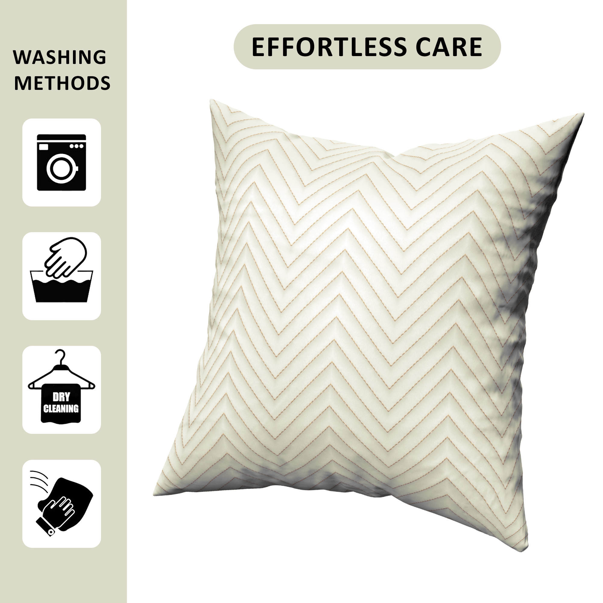 Kuber Industries Set of 5 16x16 Inches Washable  Removable Sofa Pillow Cover with Zip for Living Room  Aesthetic Sofa Cushion Covers for Bedroom  Zig Zag Embroidery - White