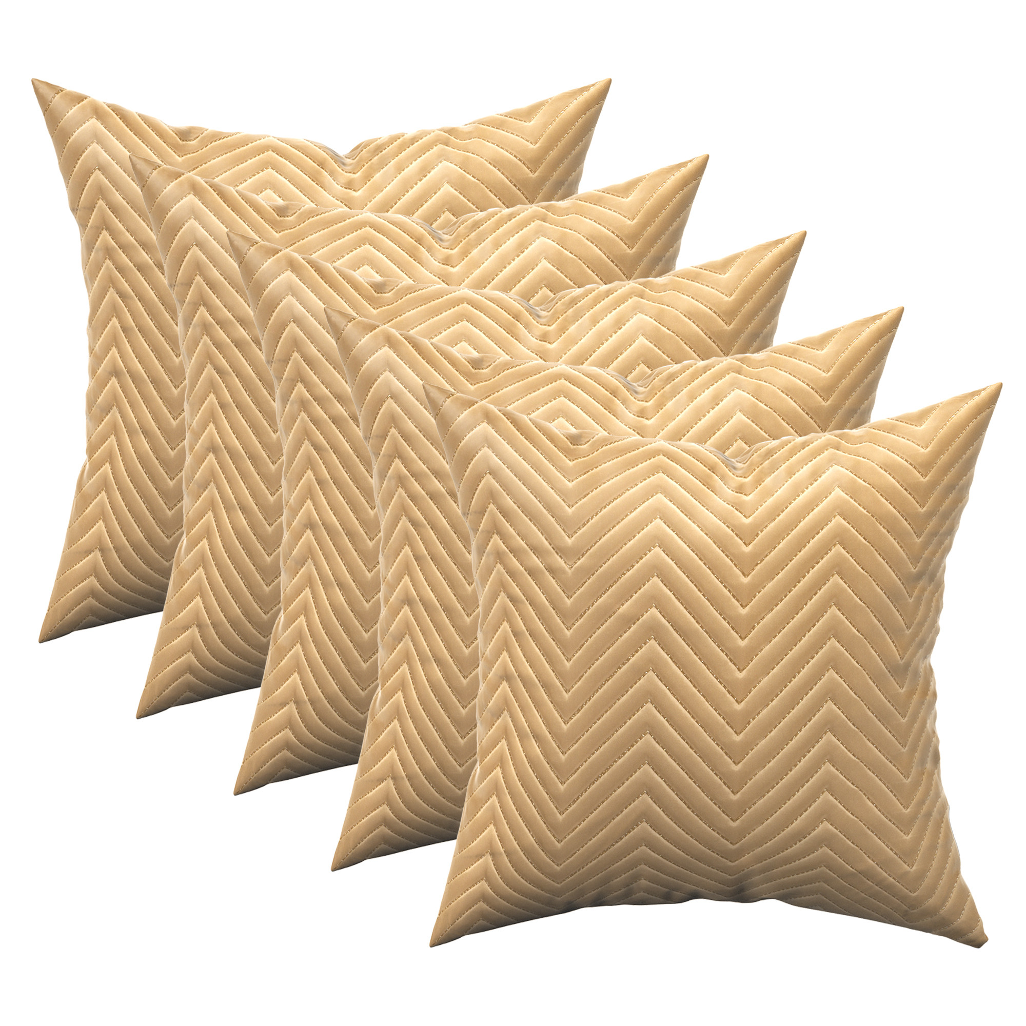 Kuber Industries Set of 5 16x16 Inches Washable  Removable Sofa Pillow Cover with Zip for Living Room  Aesthetic Sofa Cushion Covers for Bedroom  Zig Zag Embroidery - Golden