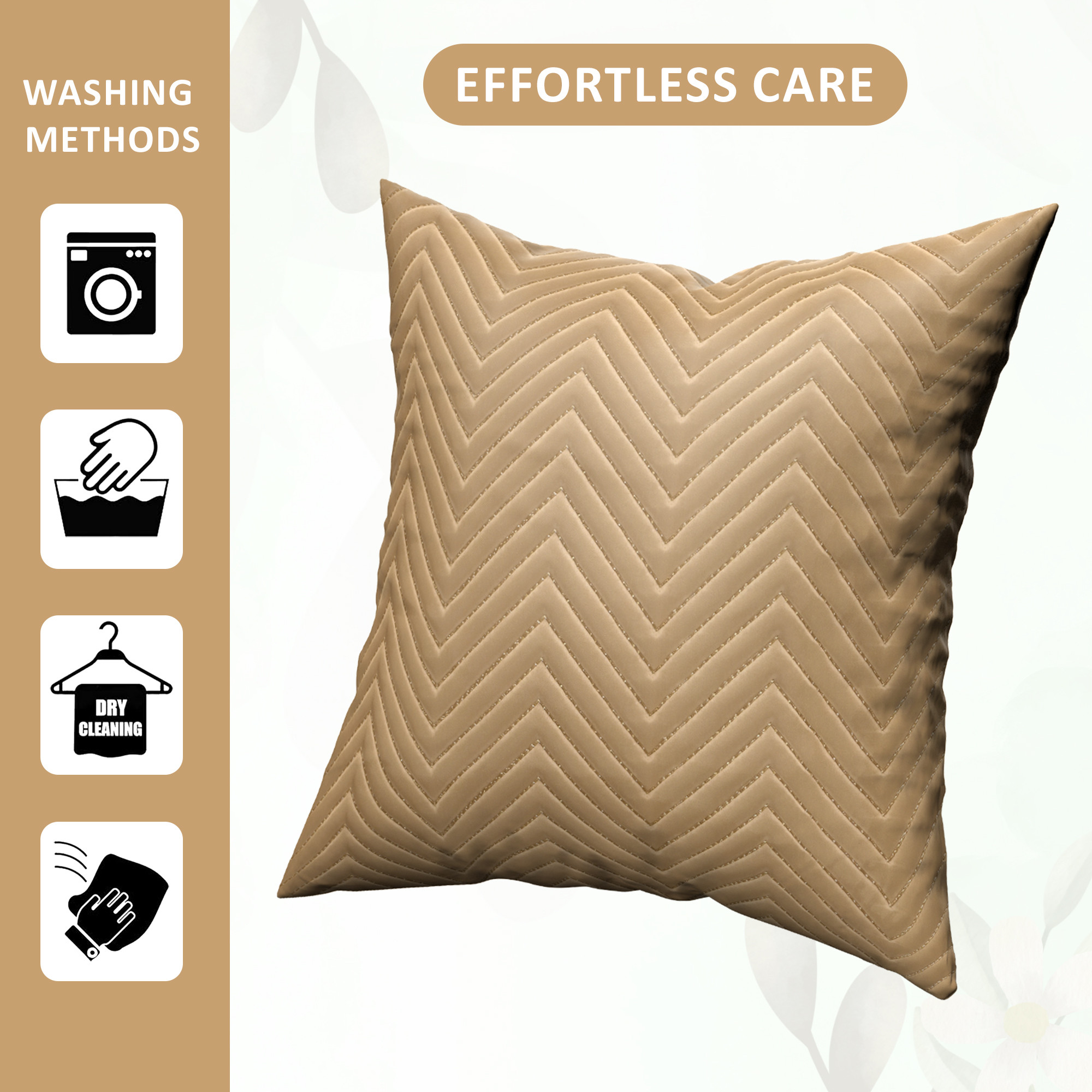 Kuber Industries Set of 5 16x16 Inches Washable  Removable Sofa Pillow Cover with Zip for Living Room  Aesthetic Sofa Cushion Covers for Bedroom  Zig Zag Embroidery - Golden