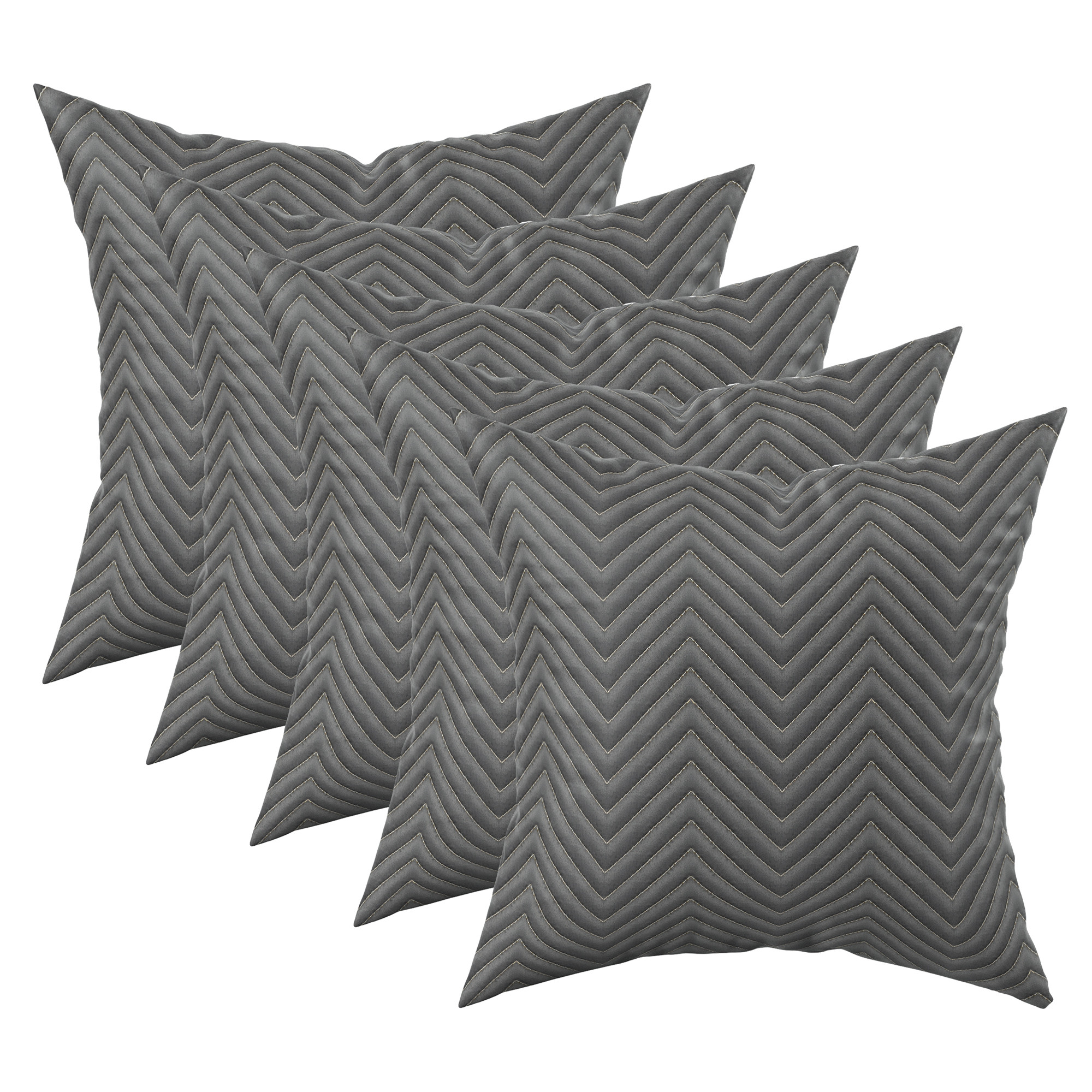 Kuber Industries Set of 5 16x16 Inches Washable  Removable Sofa Pillow Cover with Zip for Living Room  Aesthetic Sofa Cushion Covers for Bedroom  Zig Zag Embroidery - Grey