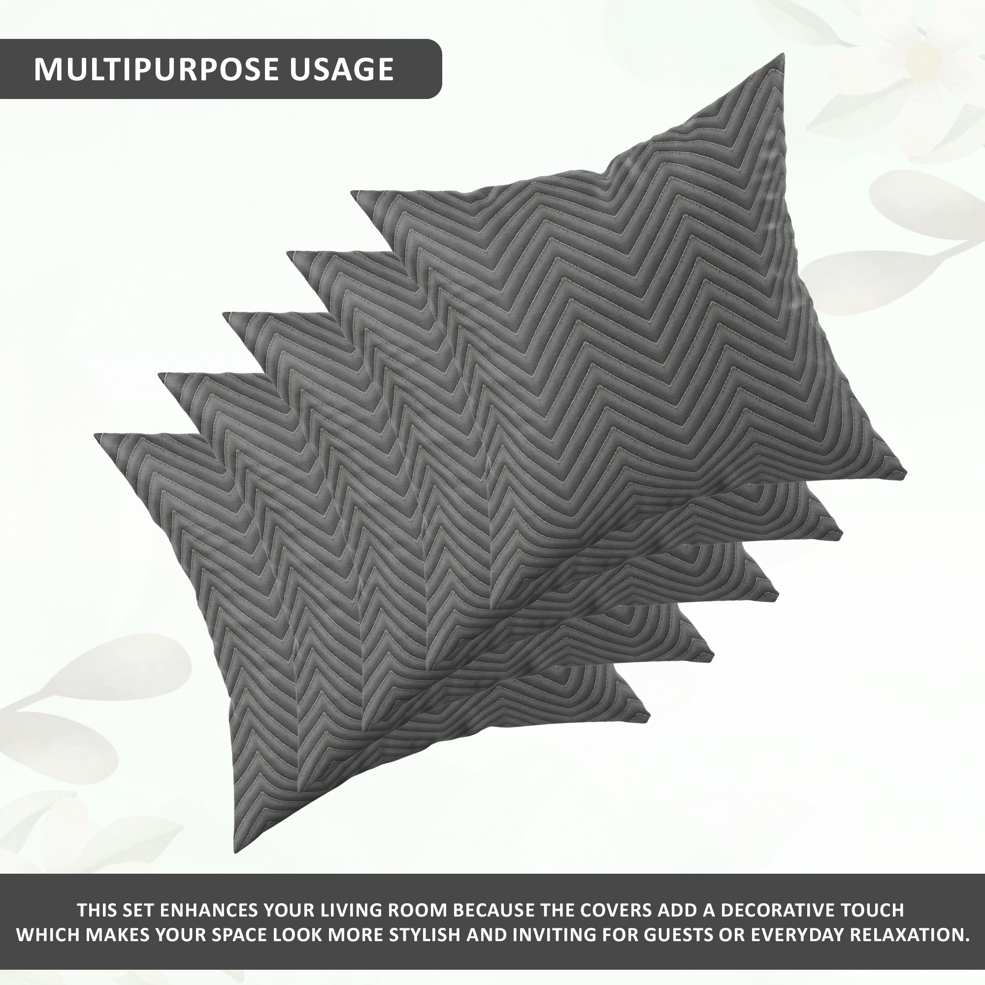 Kuber Industries Set of 5 16x16 Inches Washable  Removable Sofa Pillow Cover with Zip for Living Room  Aesthetic Sofa Cushion Covers for Bedroom  Zig Zag Embroidery - Grey