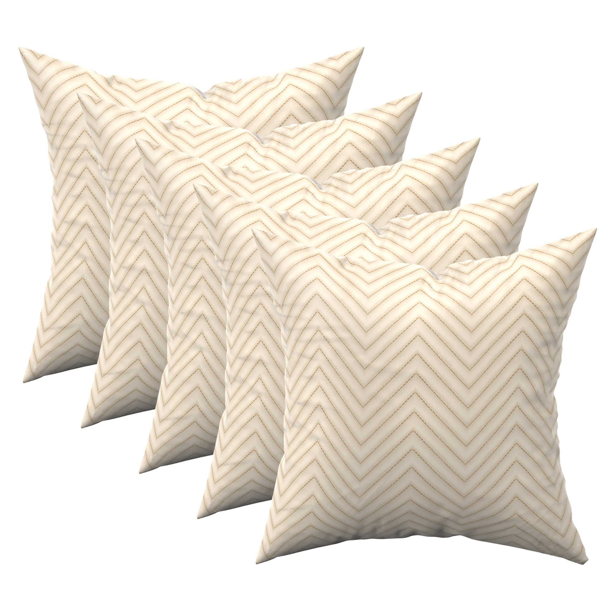 Kuber Industries Set of 5 16x16 Inches Washable  Removable Sofa Pillow Cover with Zip for Living Room  Aesthetic Sofa Cushion Covers for Bedroom  Zig Zag Embroidery - Cream